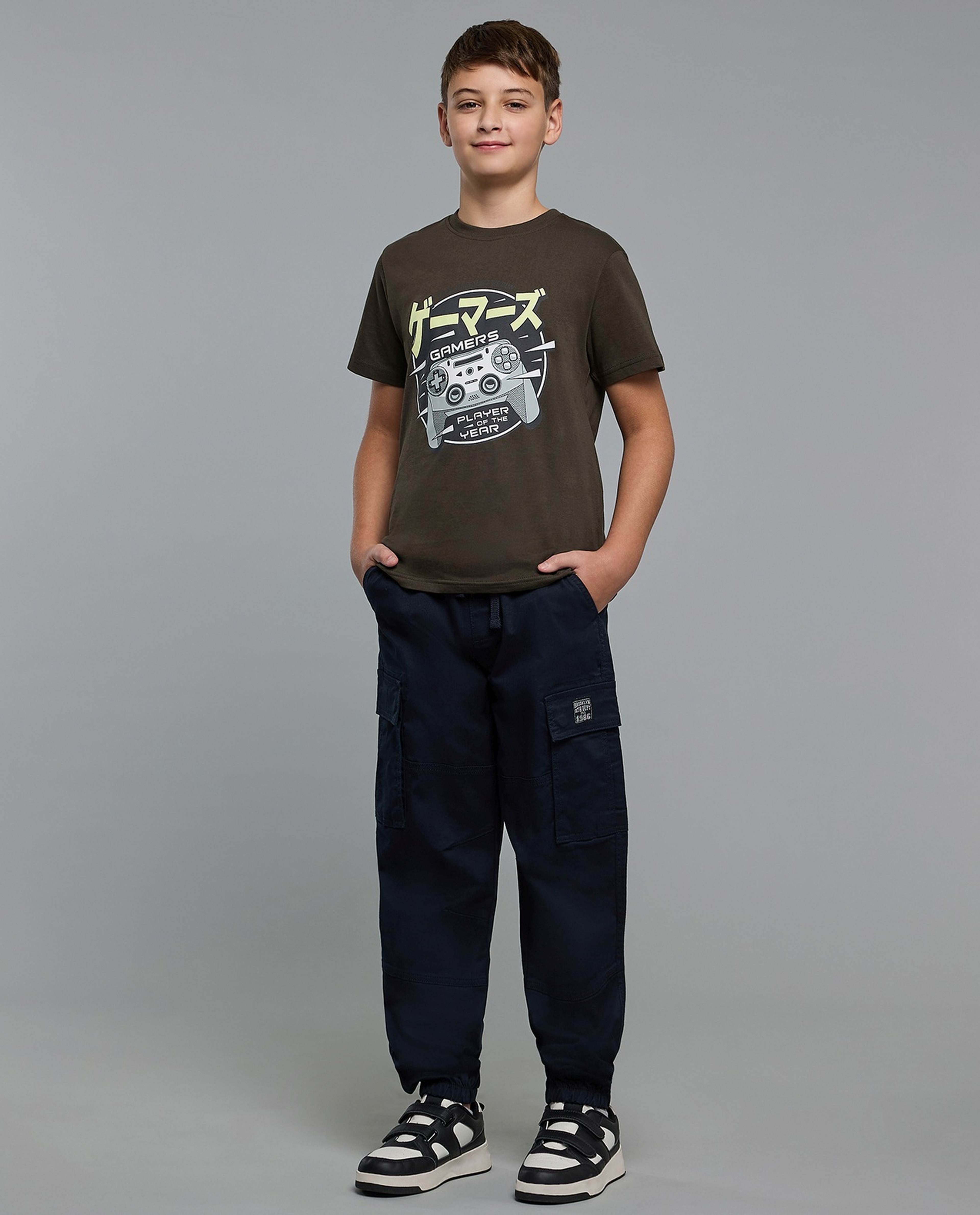 Solid Cargo Joggers with Drawstring Waist