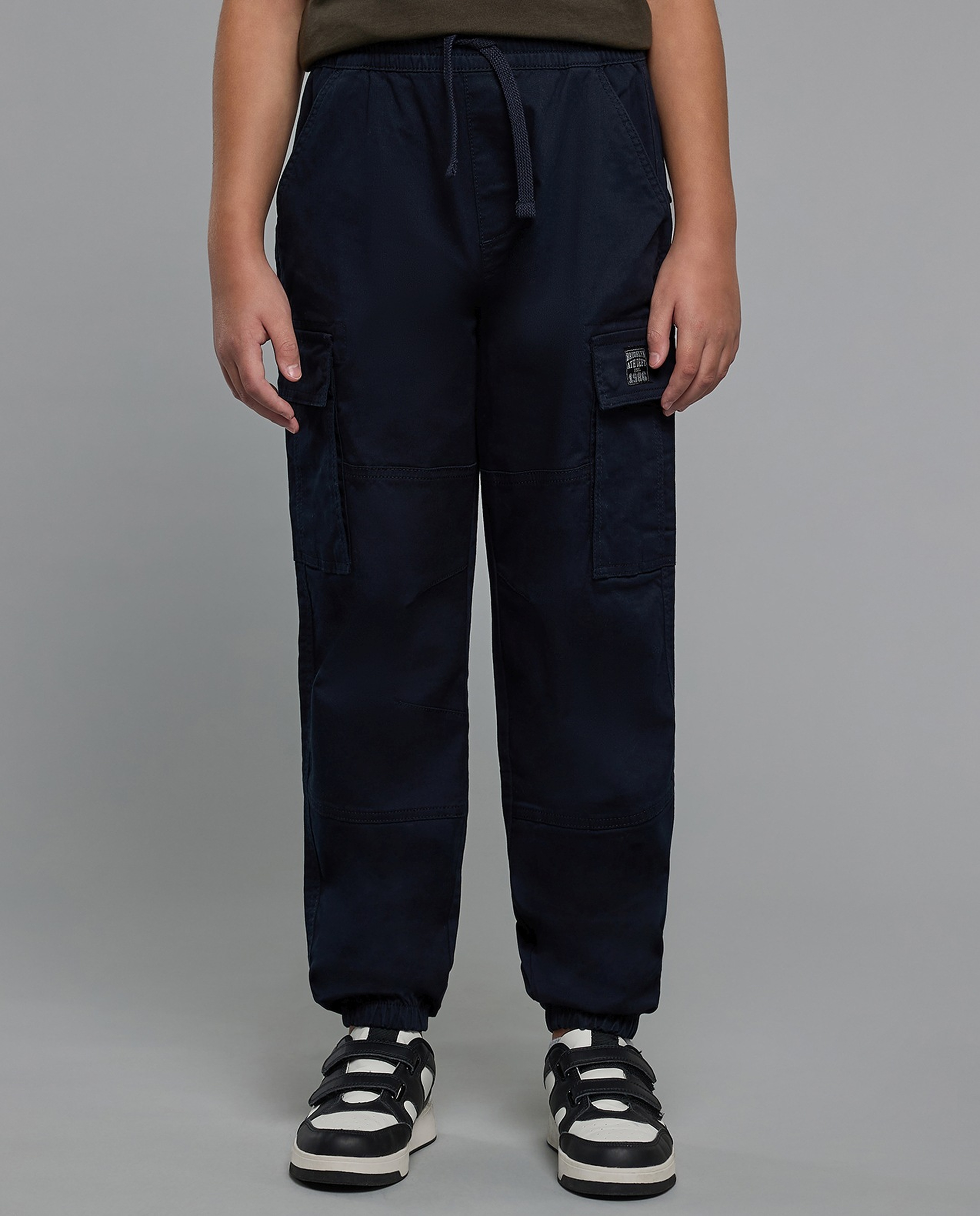 Solid Cargo Joggers with Drawstring Waist
