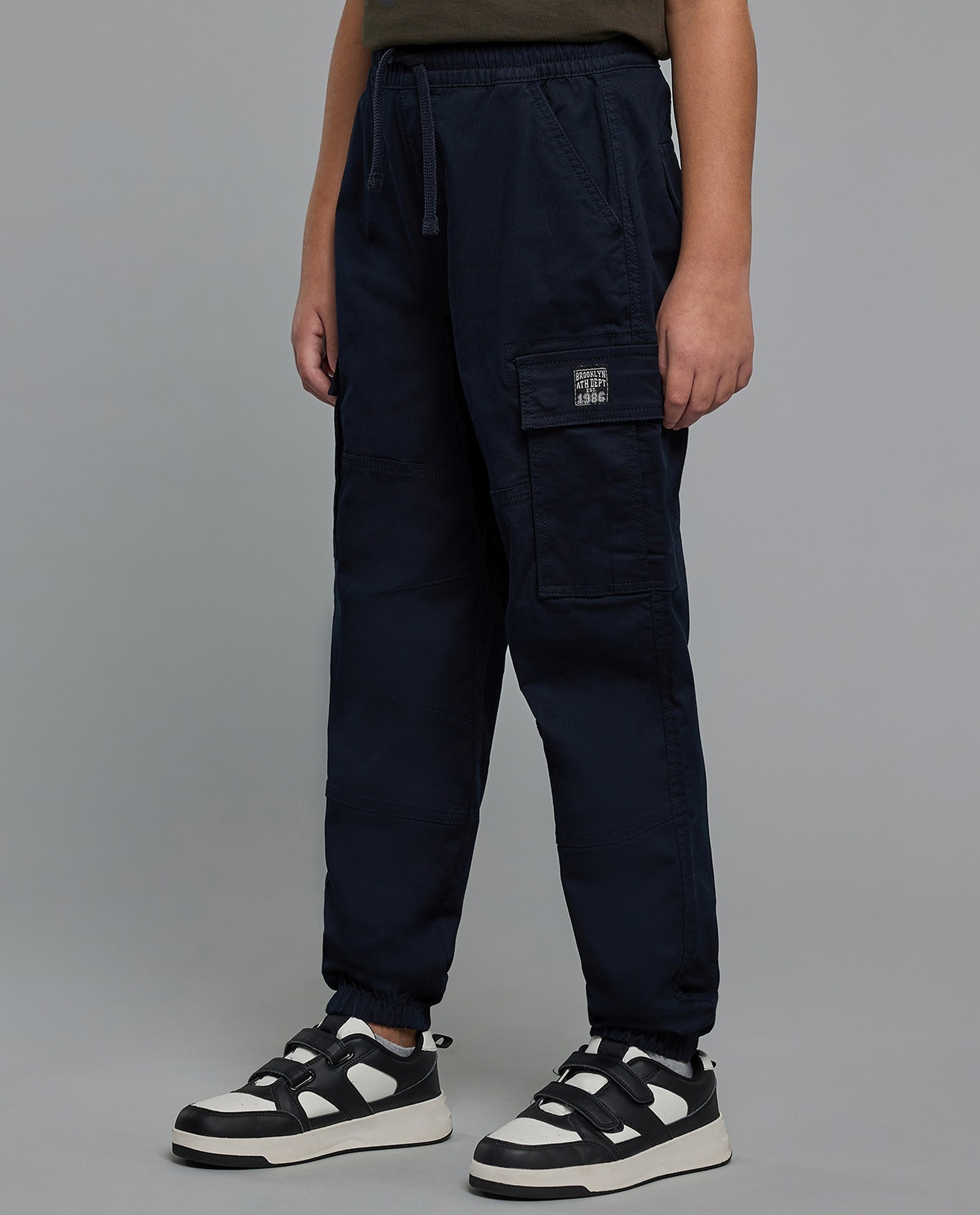 Solid Cargo Joggers with Drawstring Waist