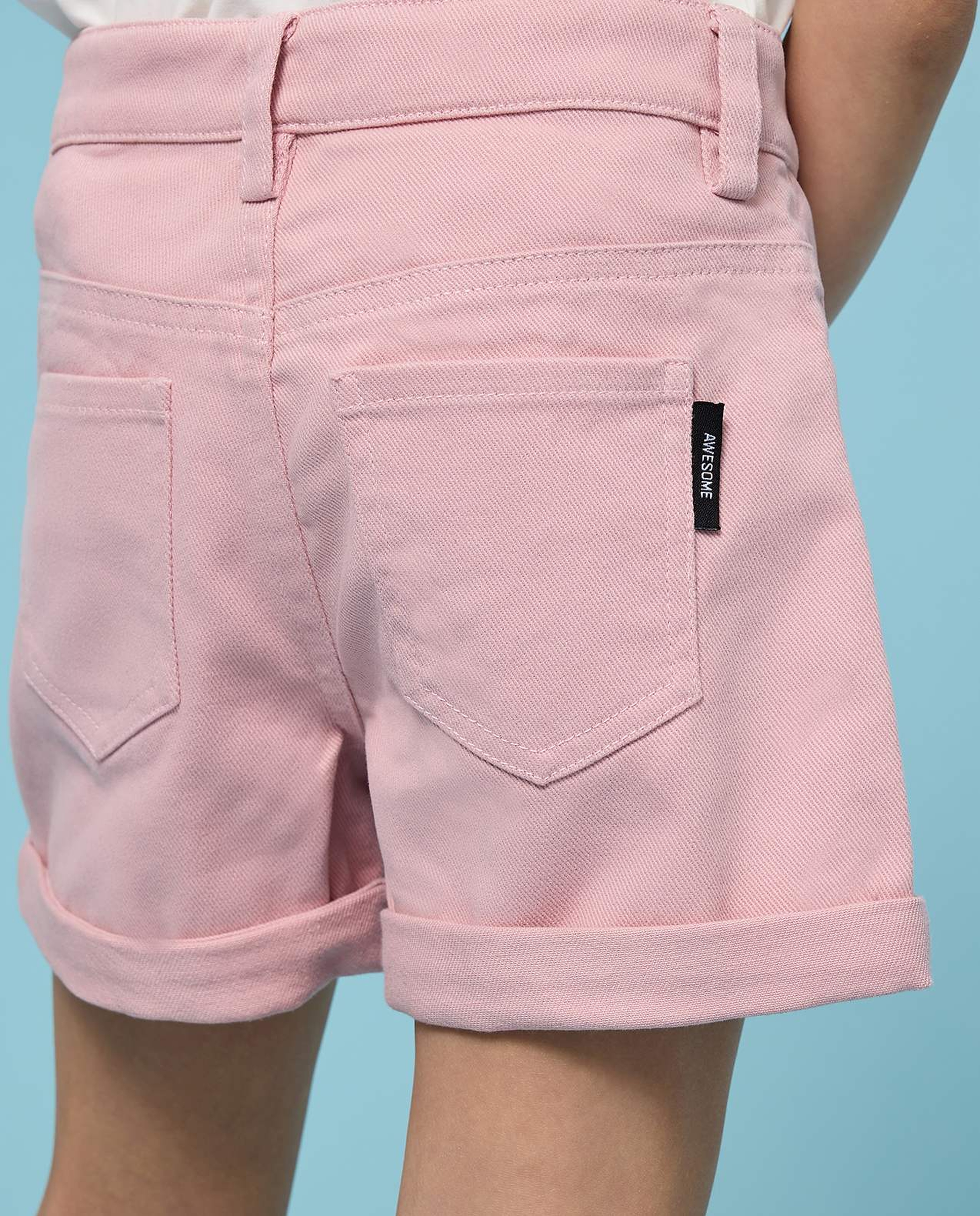Solid Denim Shorts with Button Closure