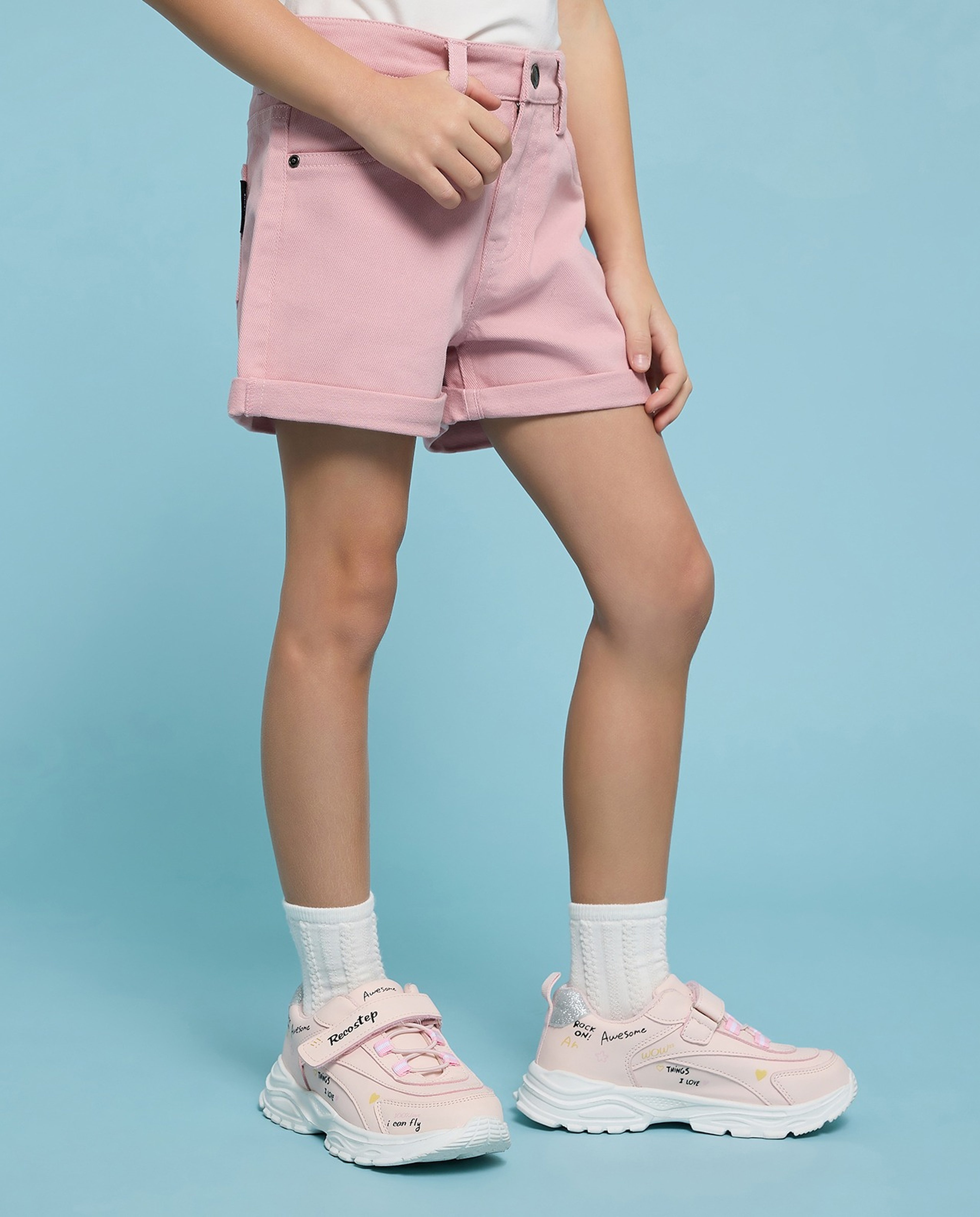 Solid Denim Shorts with Button Closure