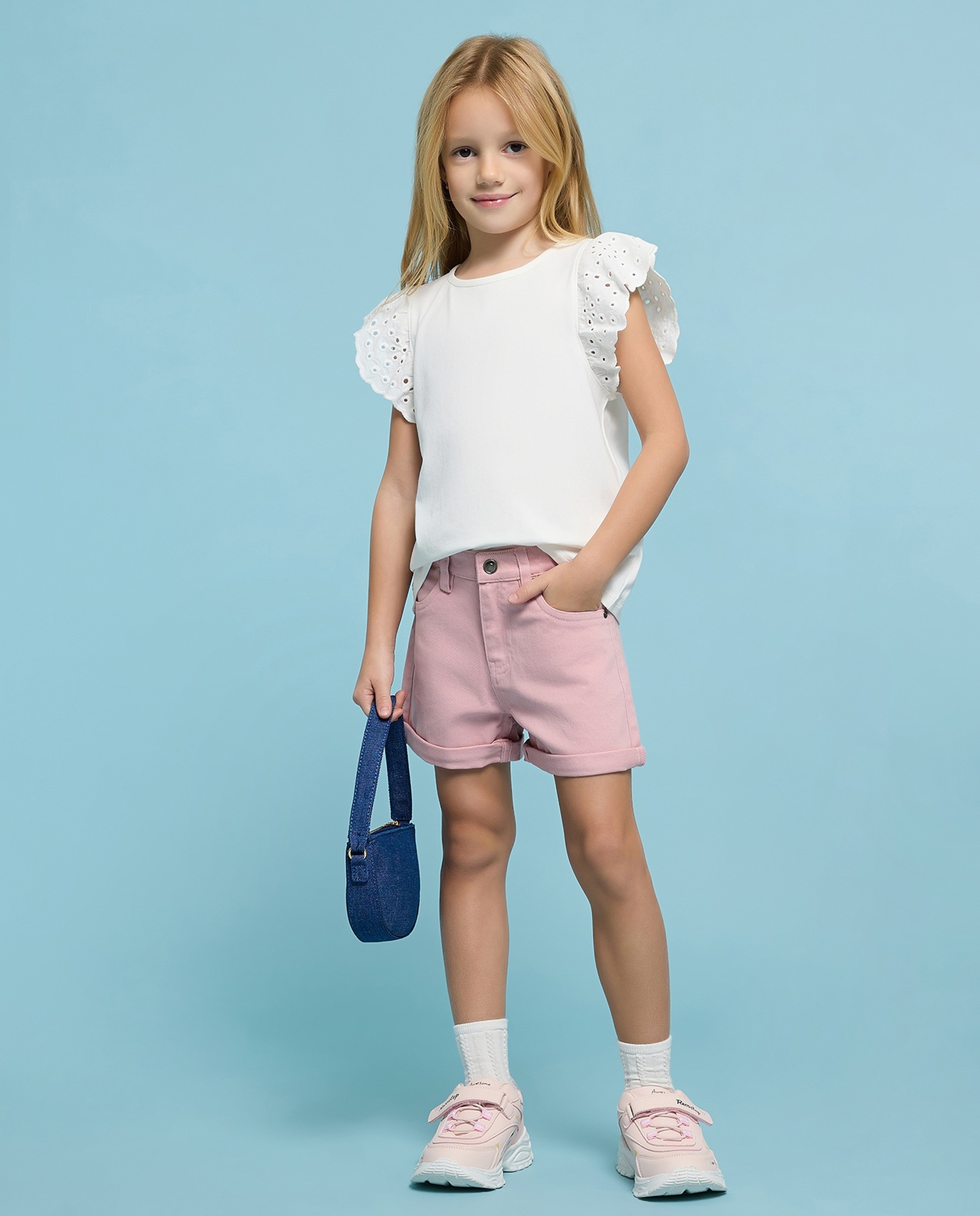 Solid Denim Shorts with Button Closure