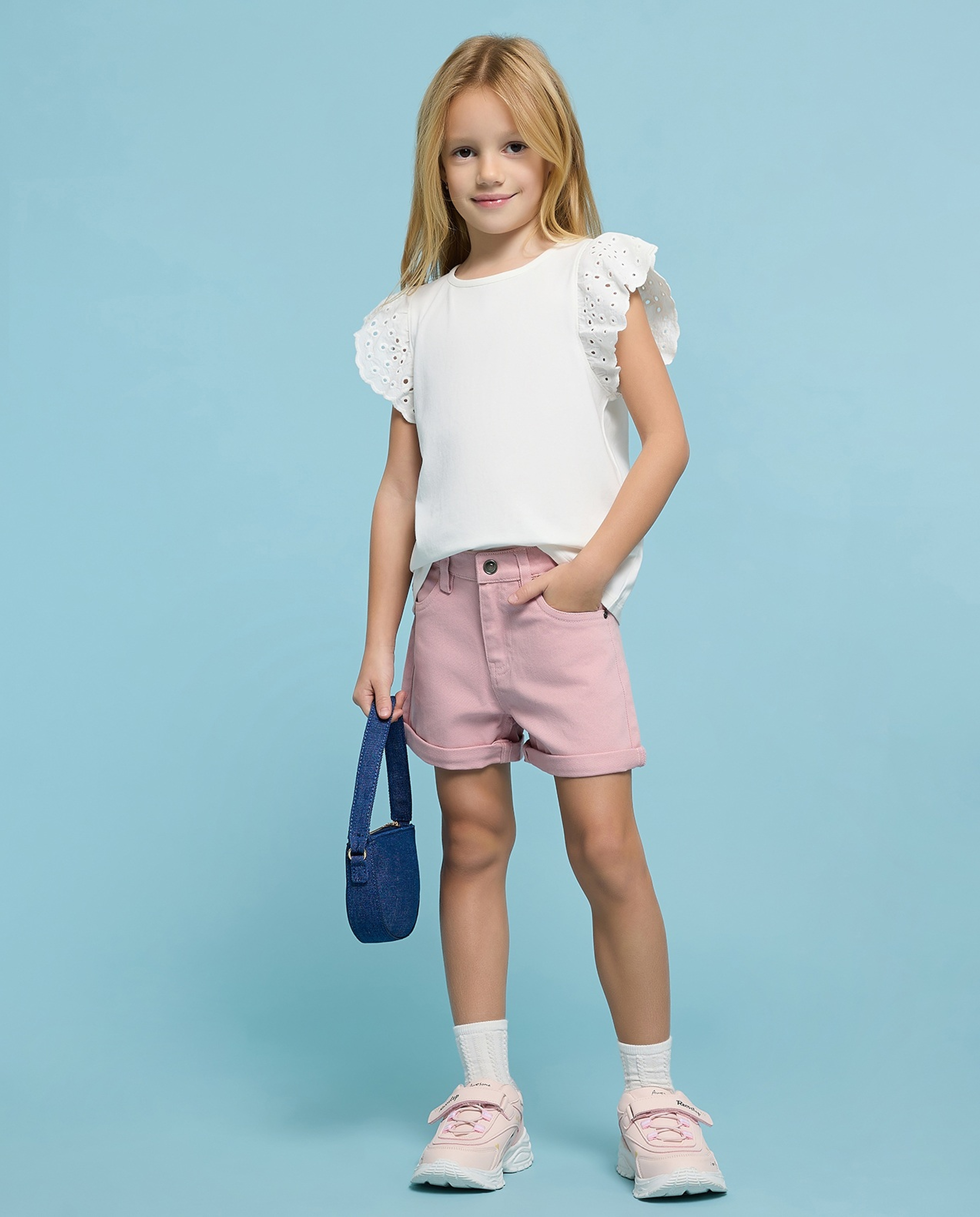 Solid Denim Shorts with Button Closure