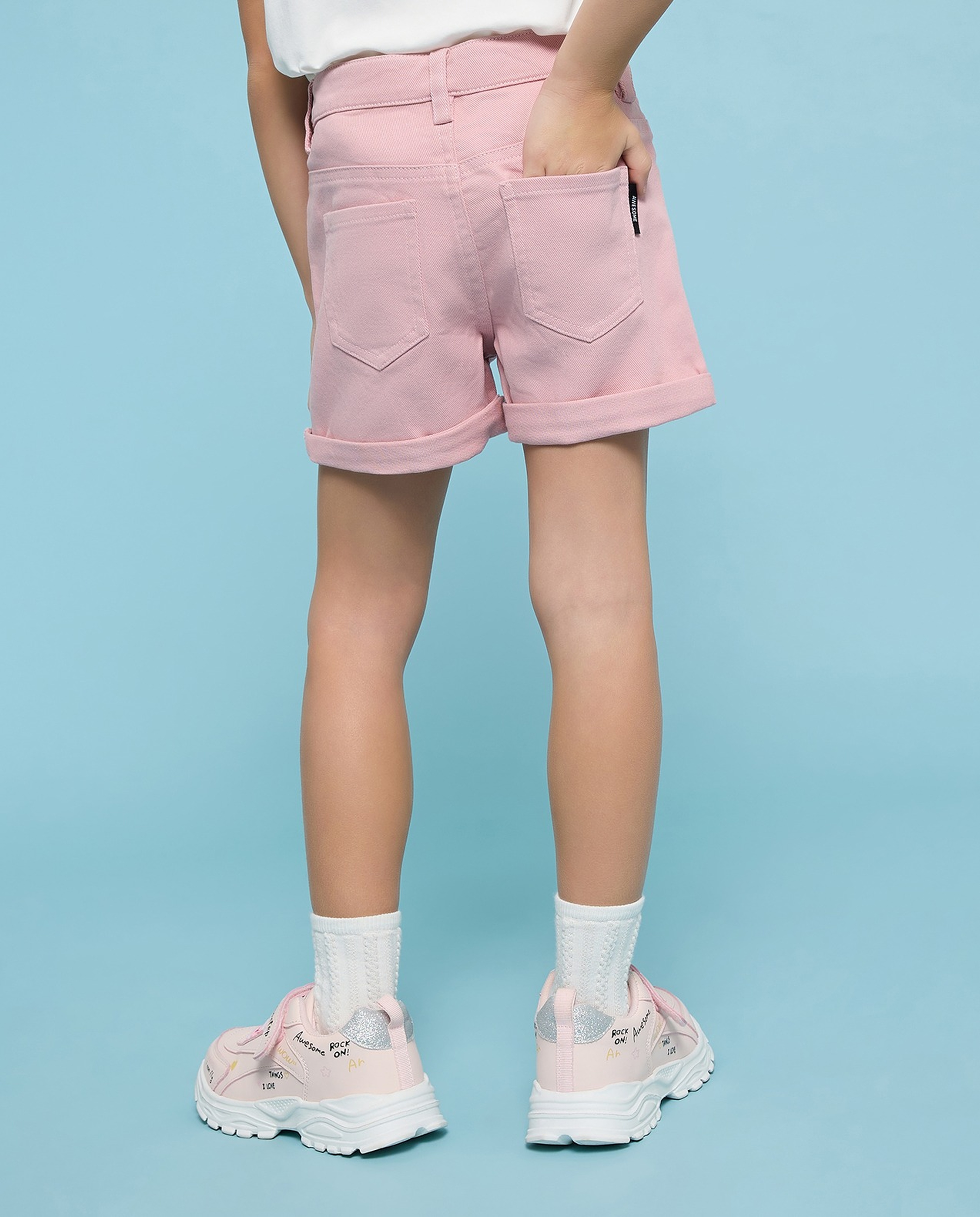 Solid Denim Shorts with Button Closure