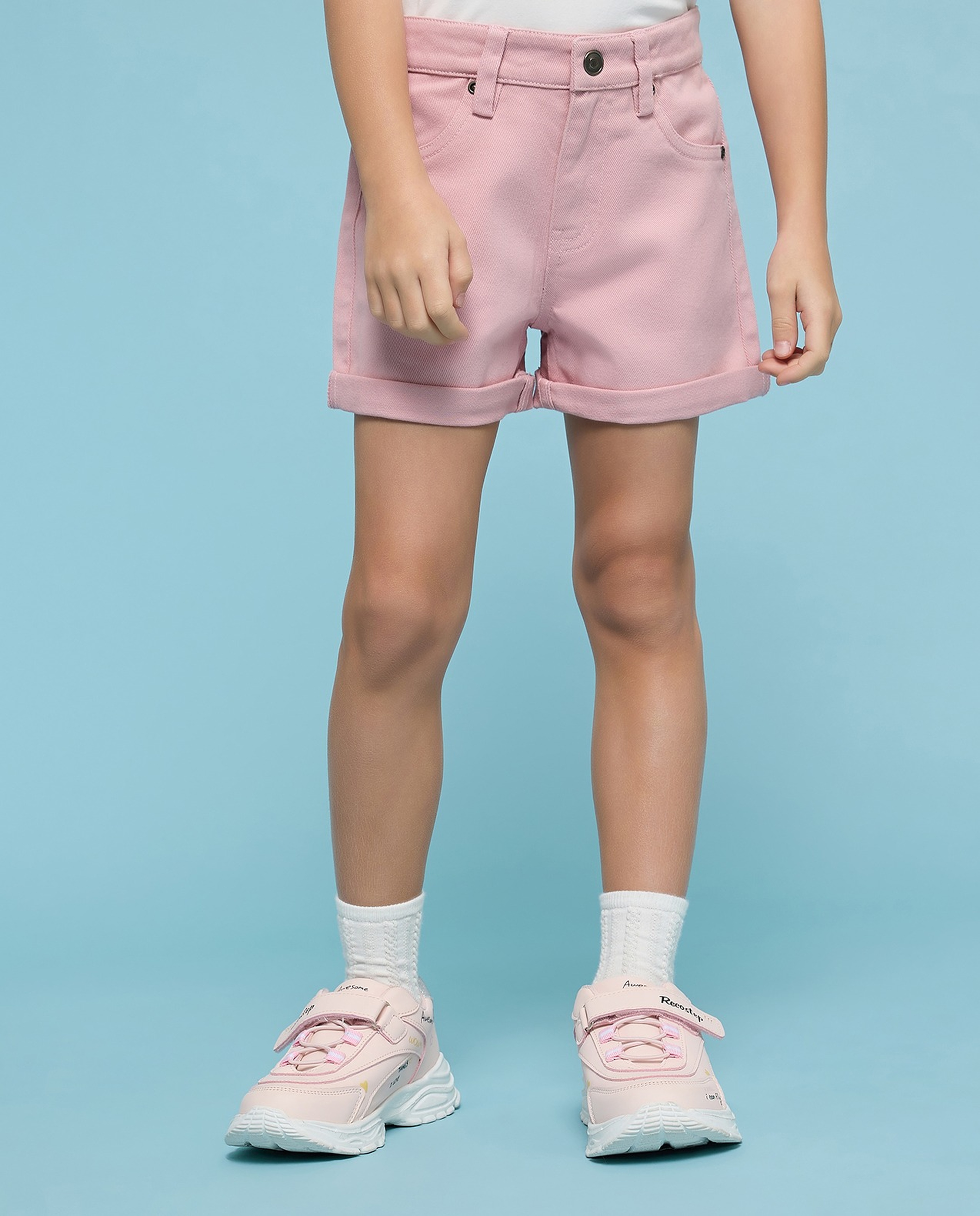 Solid Denim Shorts with Button Closure