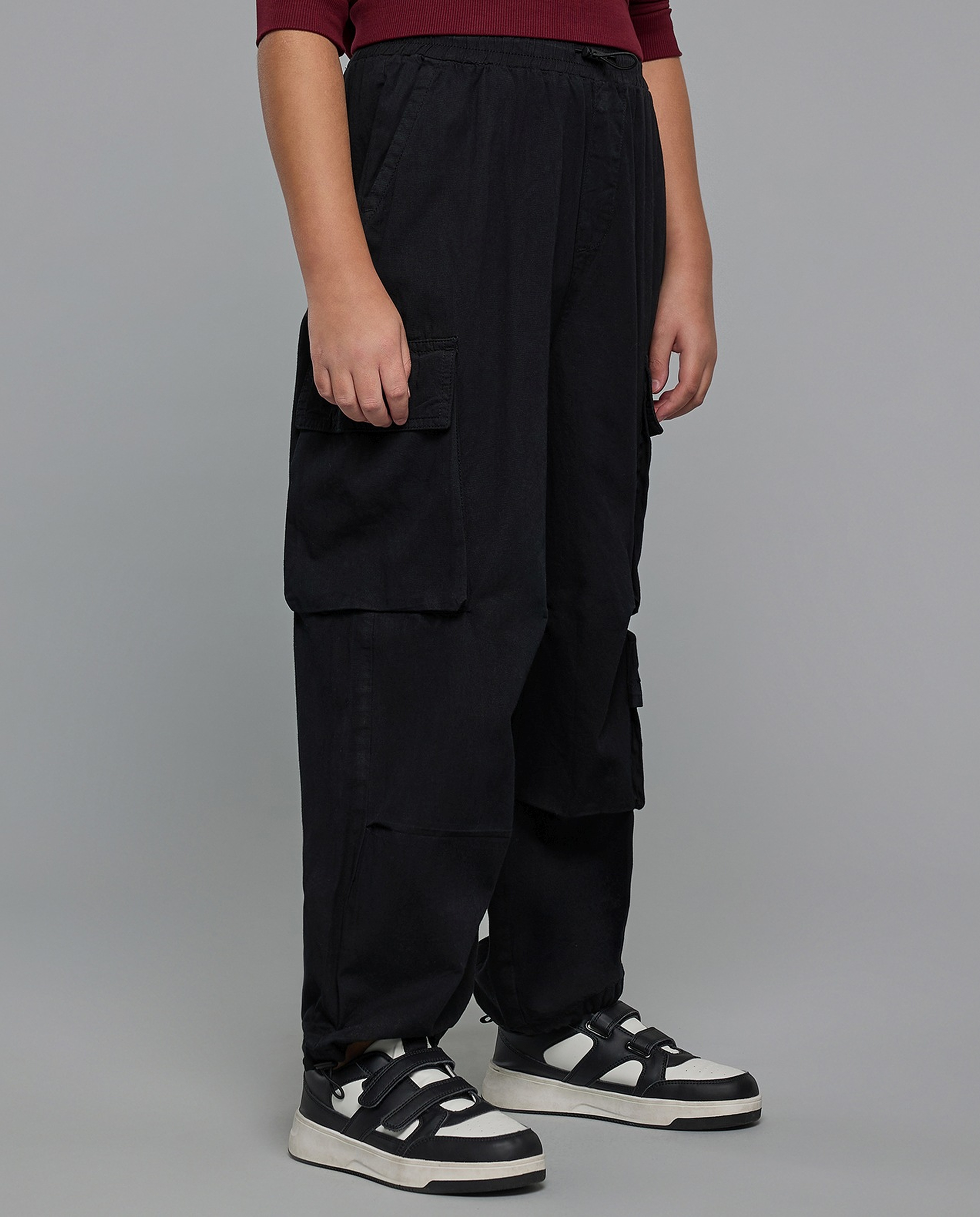 Solid Cargo Pants with Elastic Waist