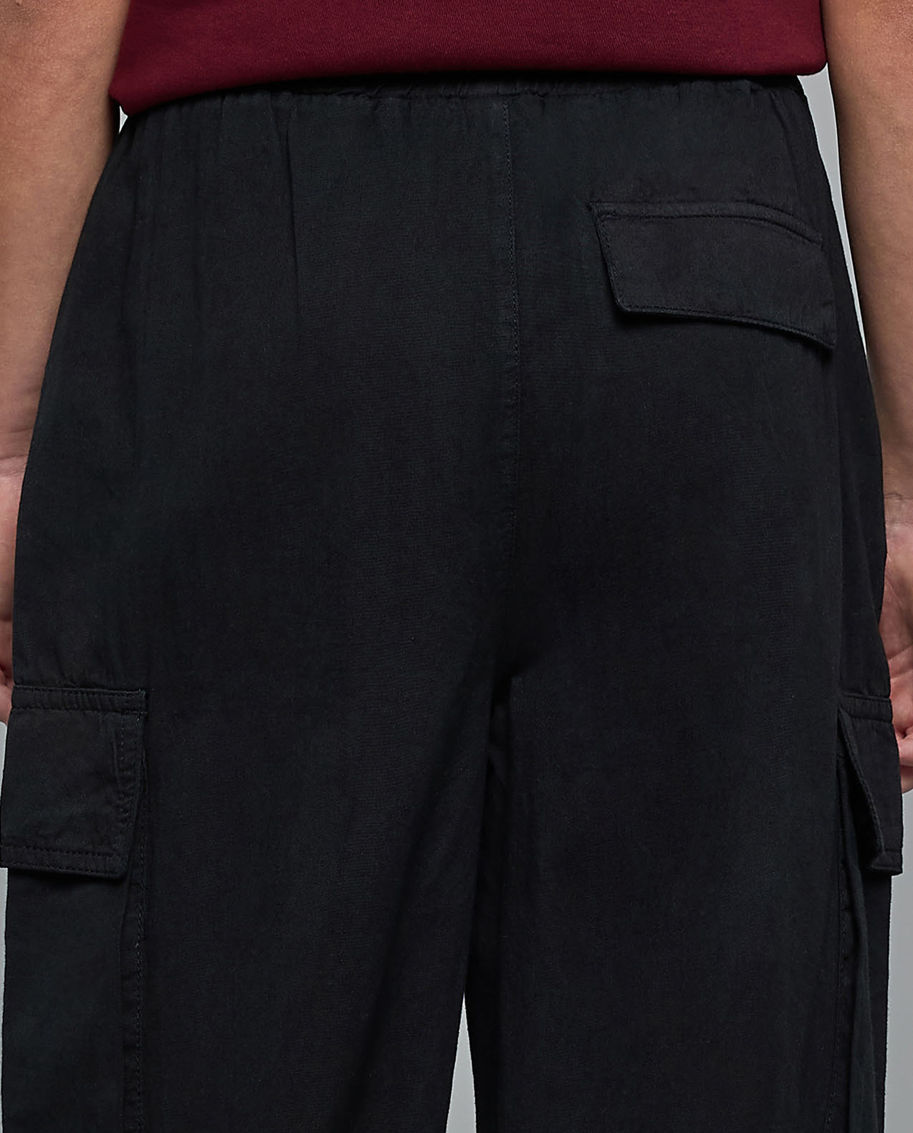 Solid Cargo Pants with Elastic Waist