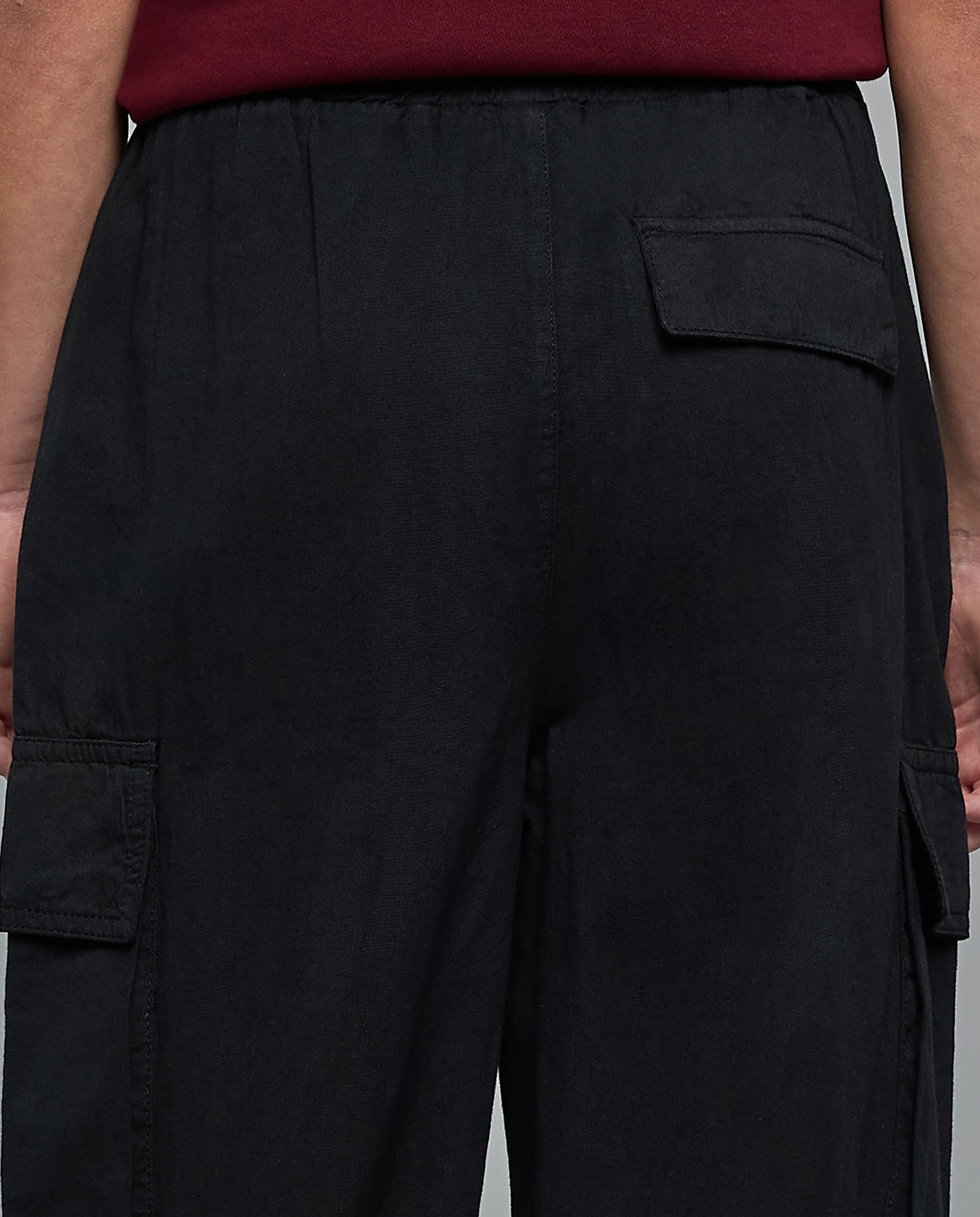 Solid Cargo Pants with Elastic Waist