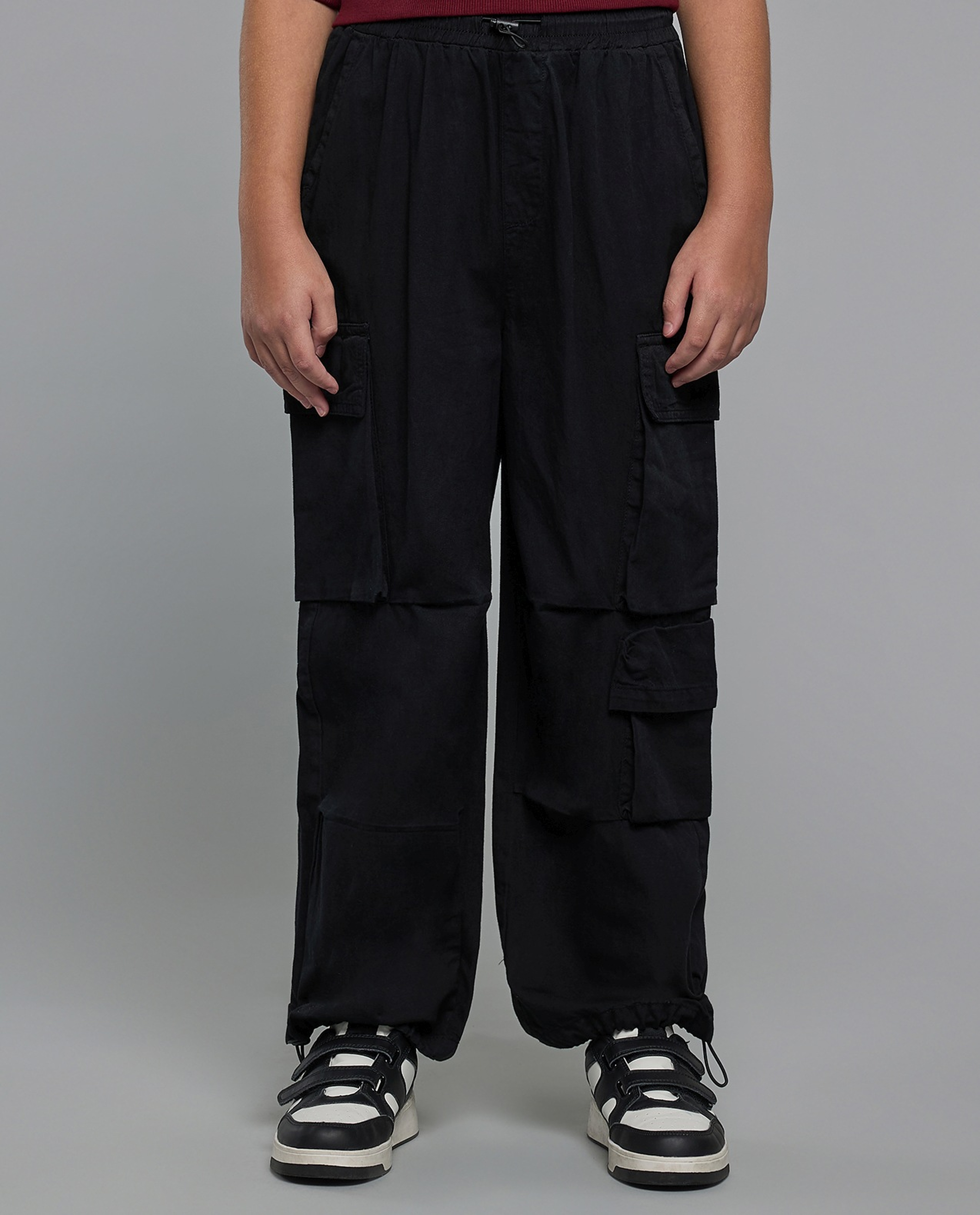 Solid Cargo Pants with Elastic Waist
