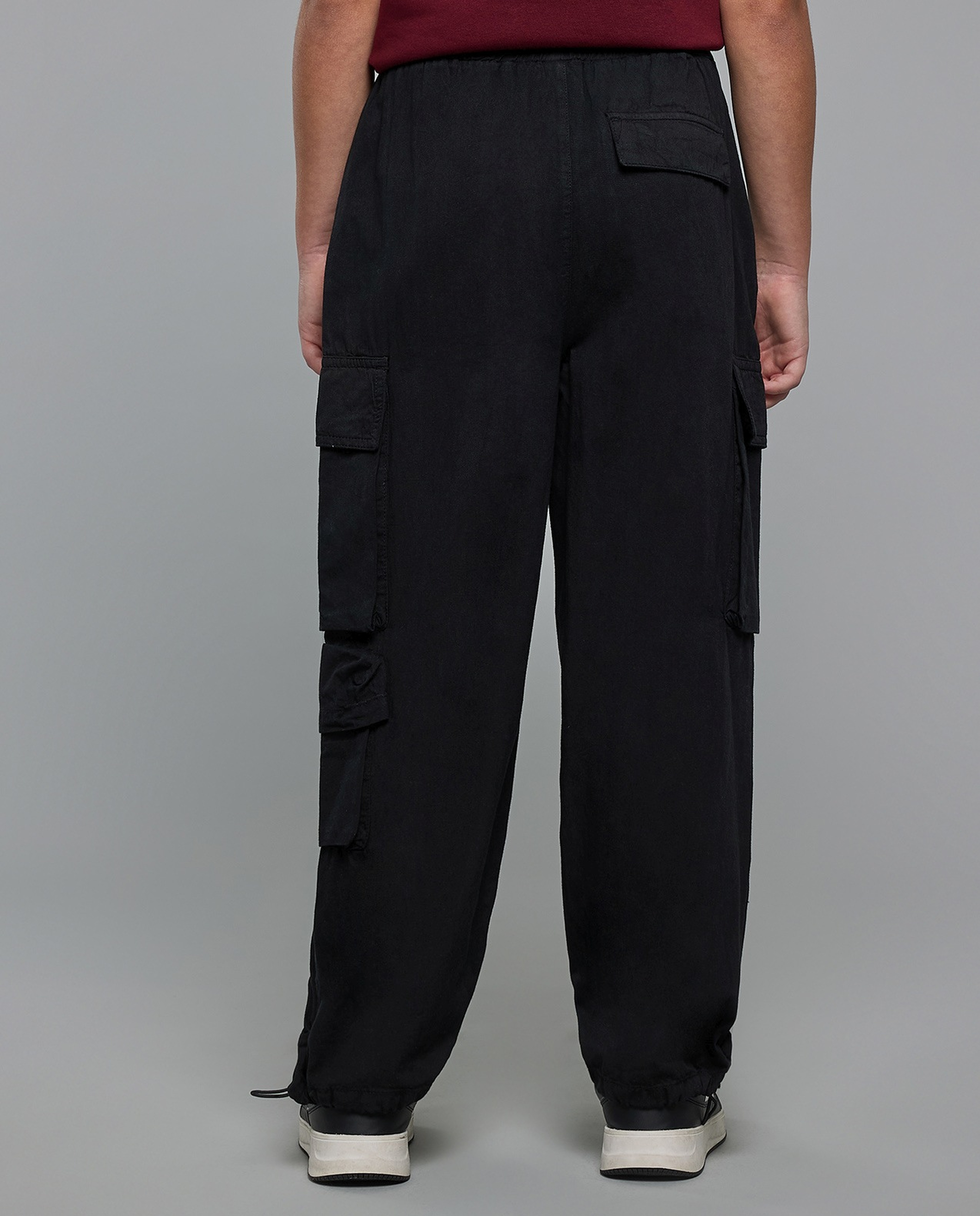 Solid Cargo Pants with Elastic Waist