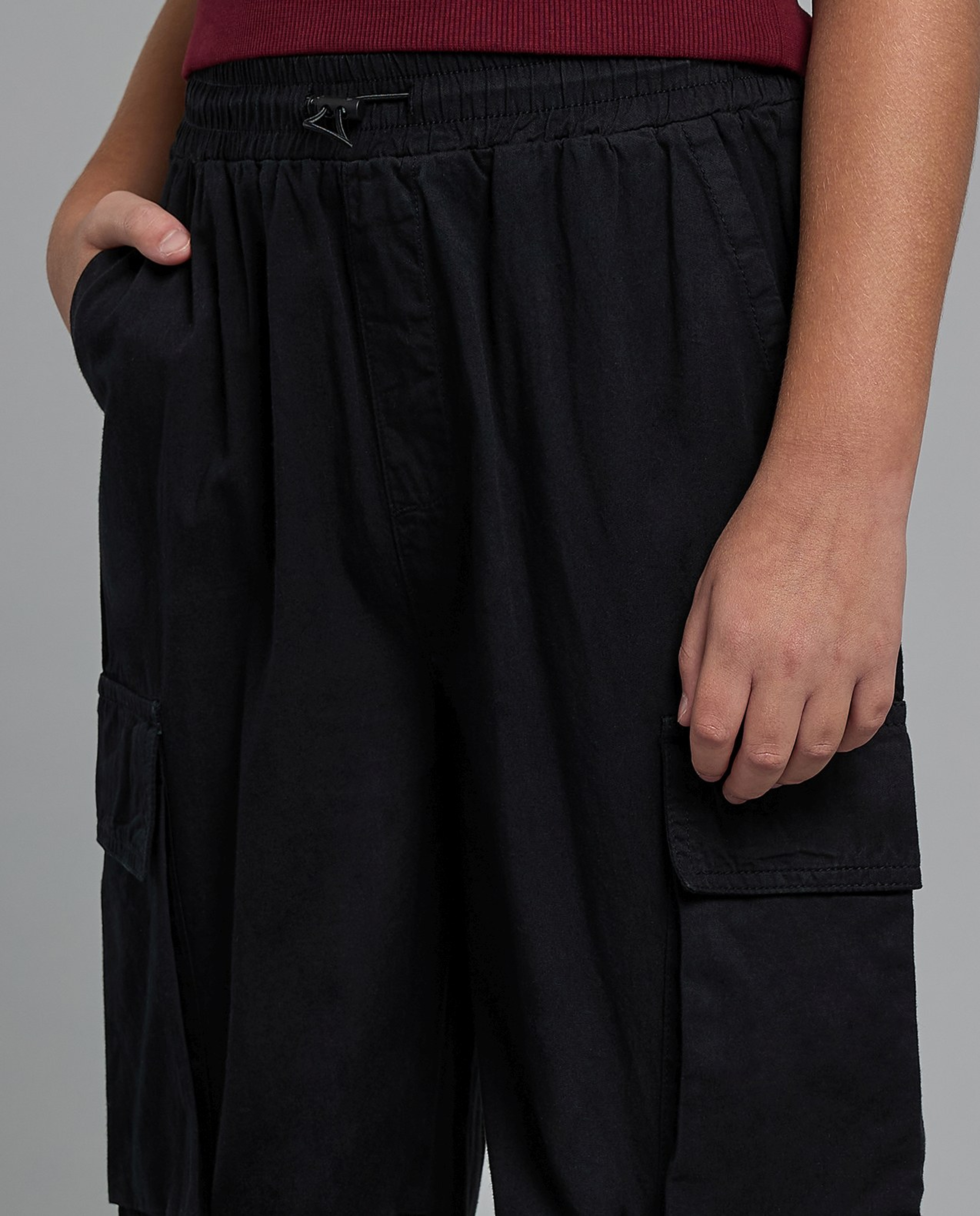 Solid Cargo Pants with Elastic Waist