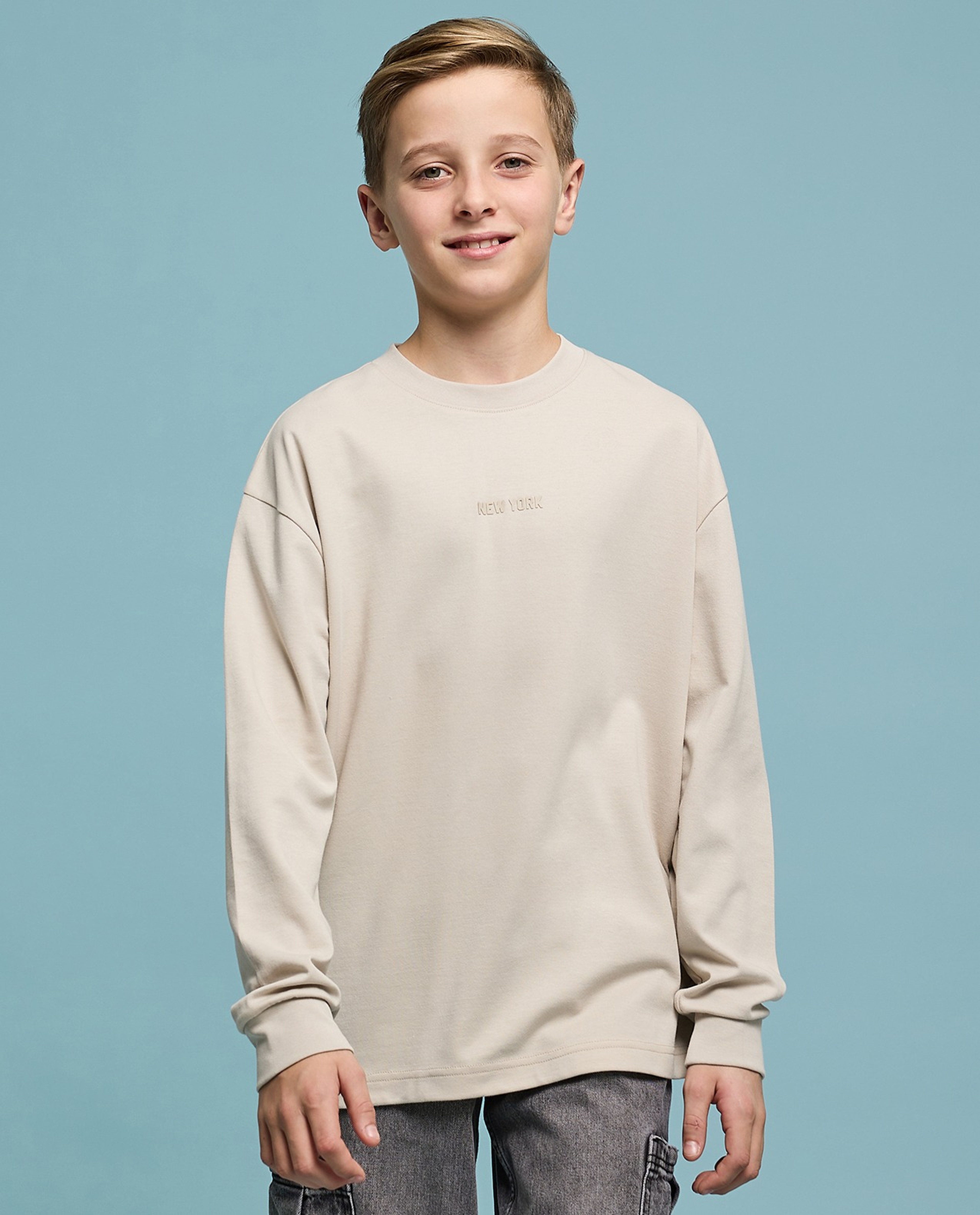 Printed T-Shirt with Crew Neck and Long Sleeves