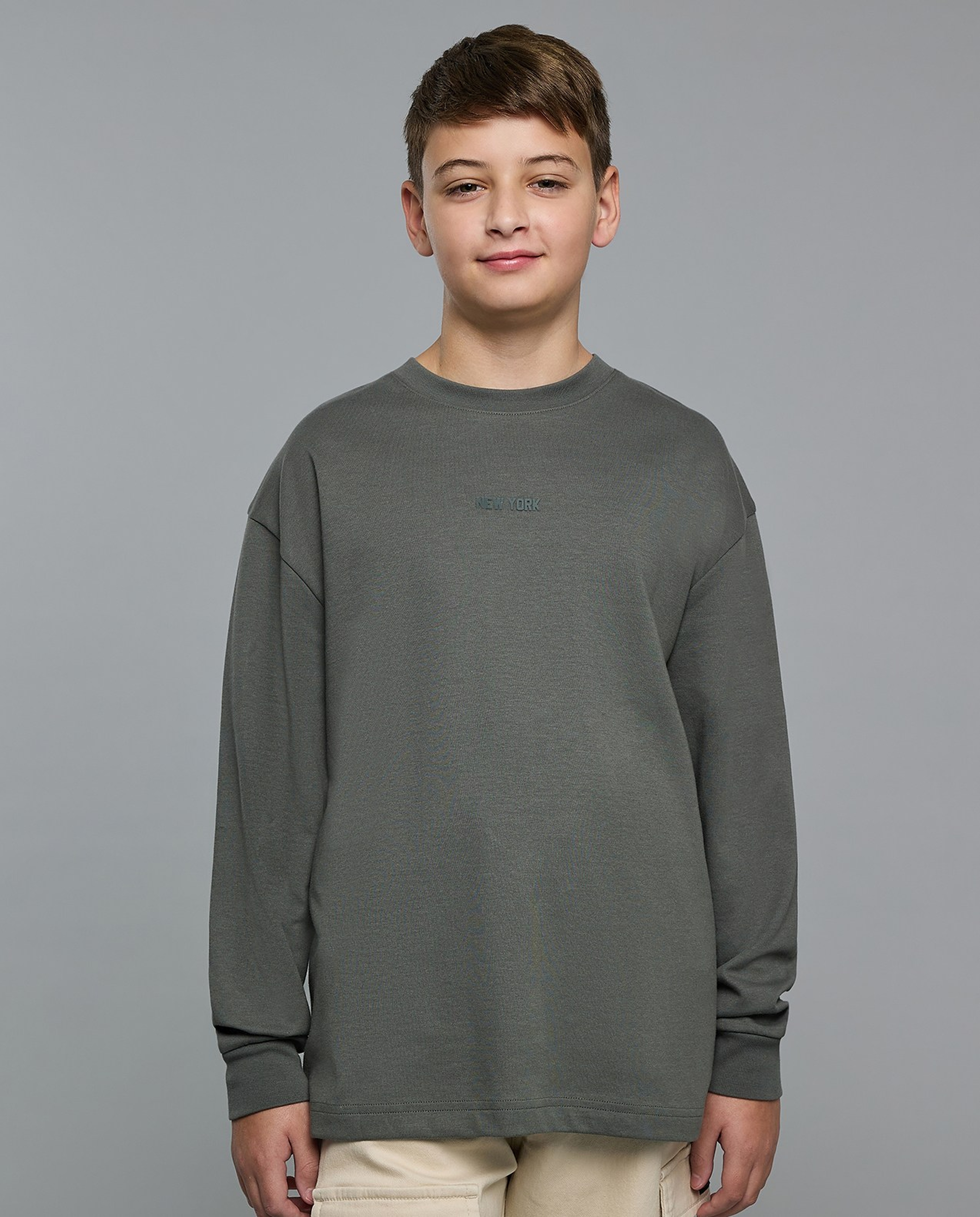 Printed T-Shirt with Crew Neck and Long Sleeves