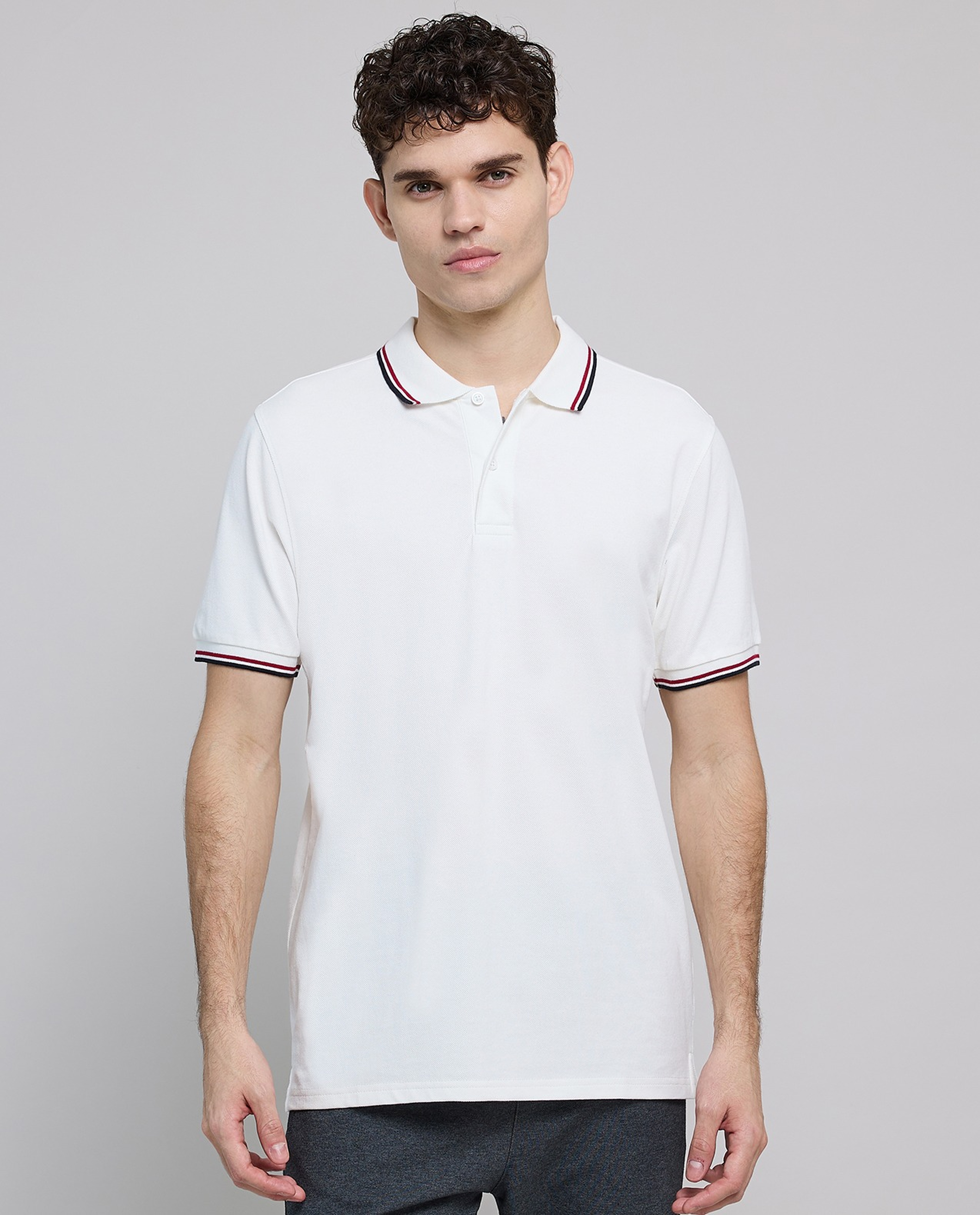 Contrast Tipping Polo T-Shirt with Short Sleeves