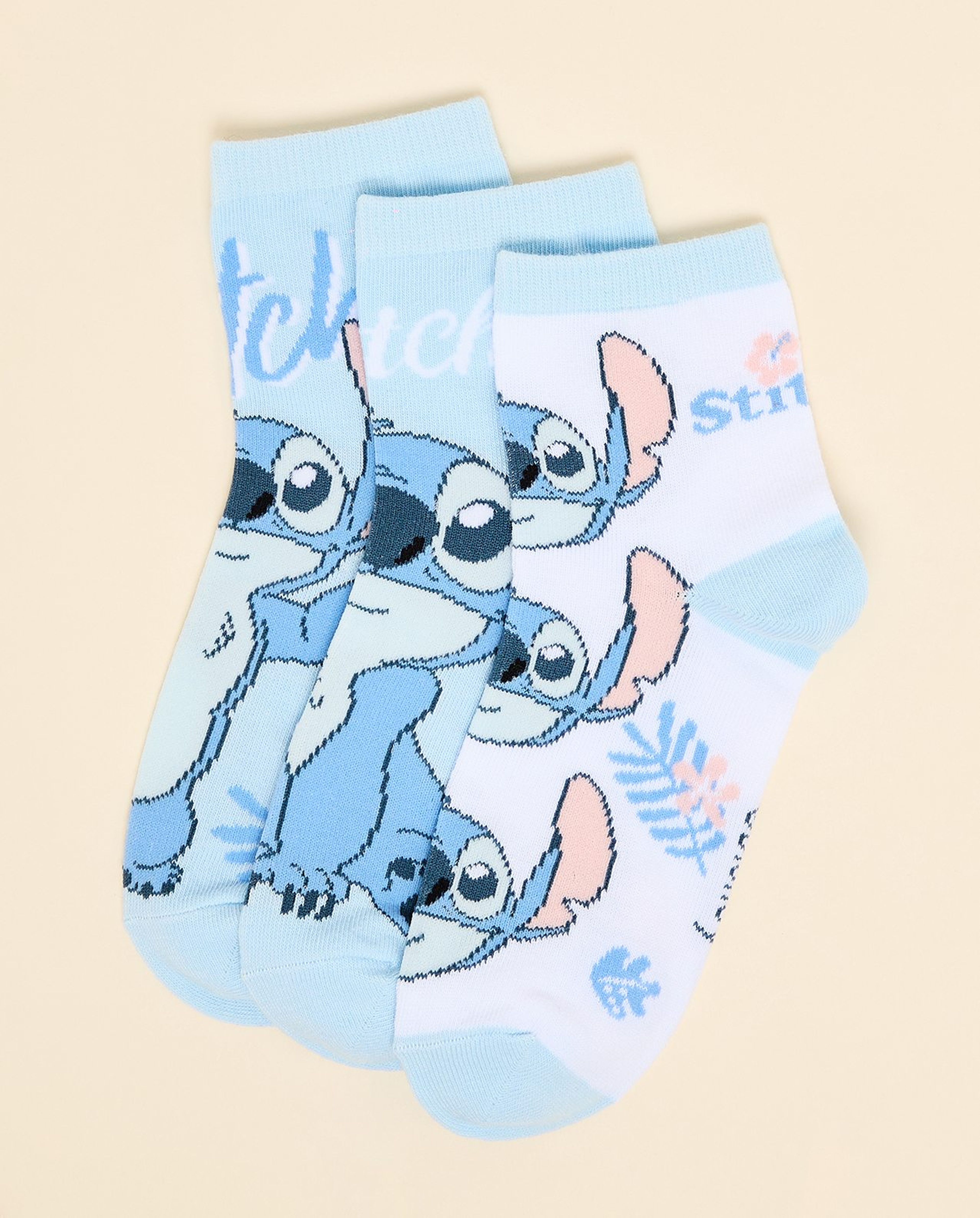 3 Pack Stitch Print Ankle Socks