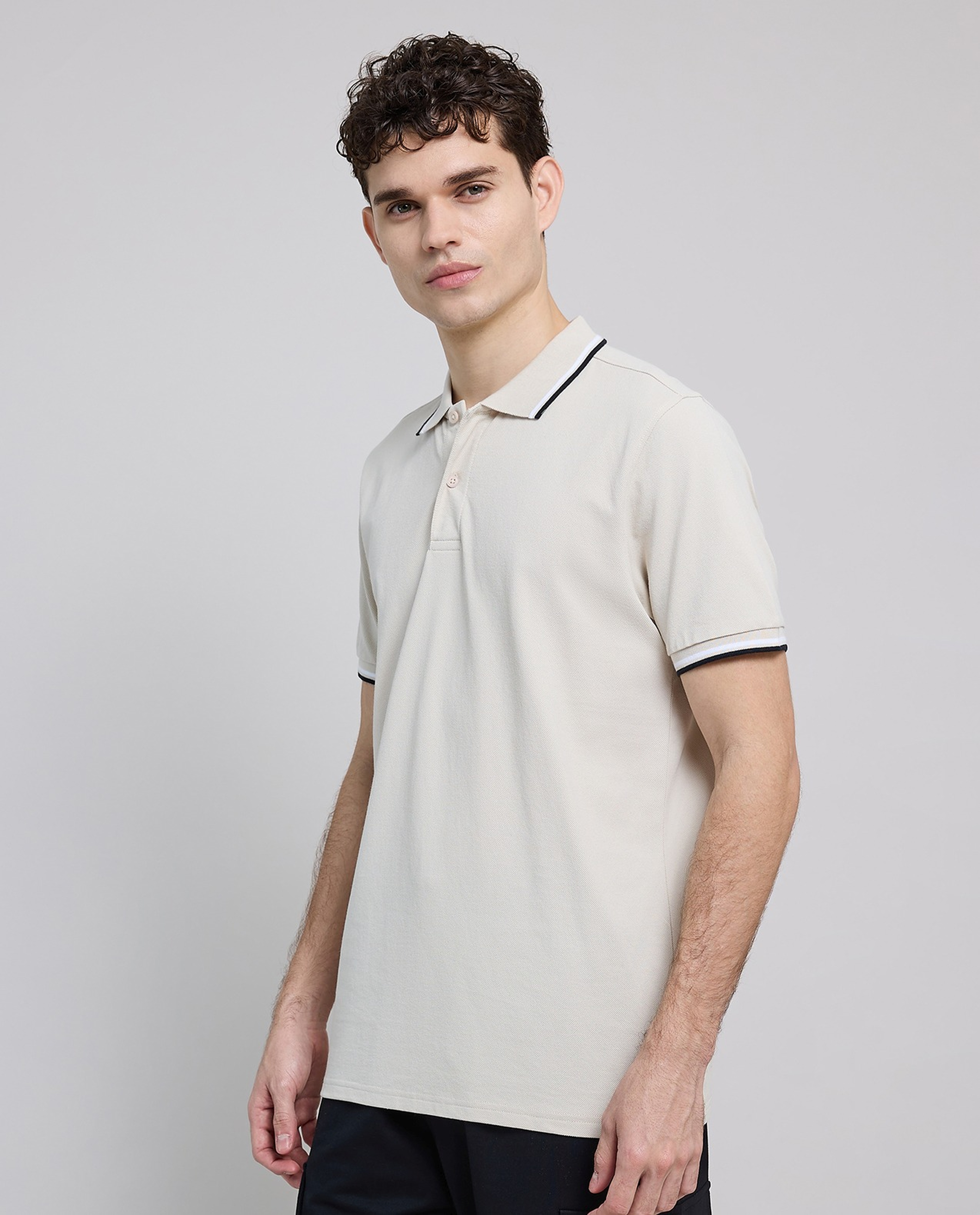Contrast Tipping Polo T-Shirt with Short Sleeves