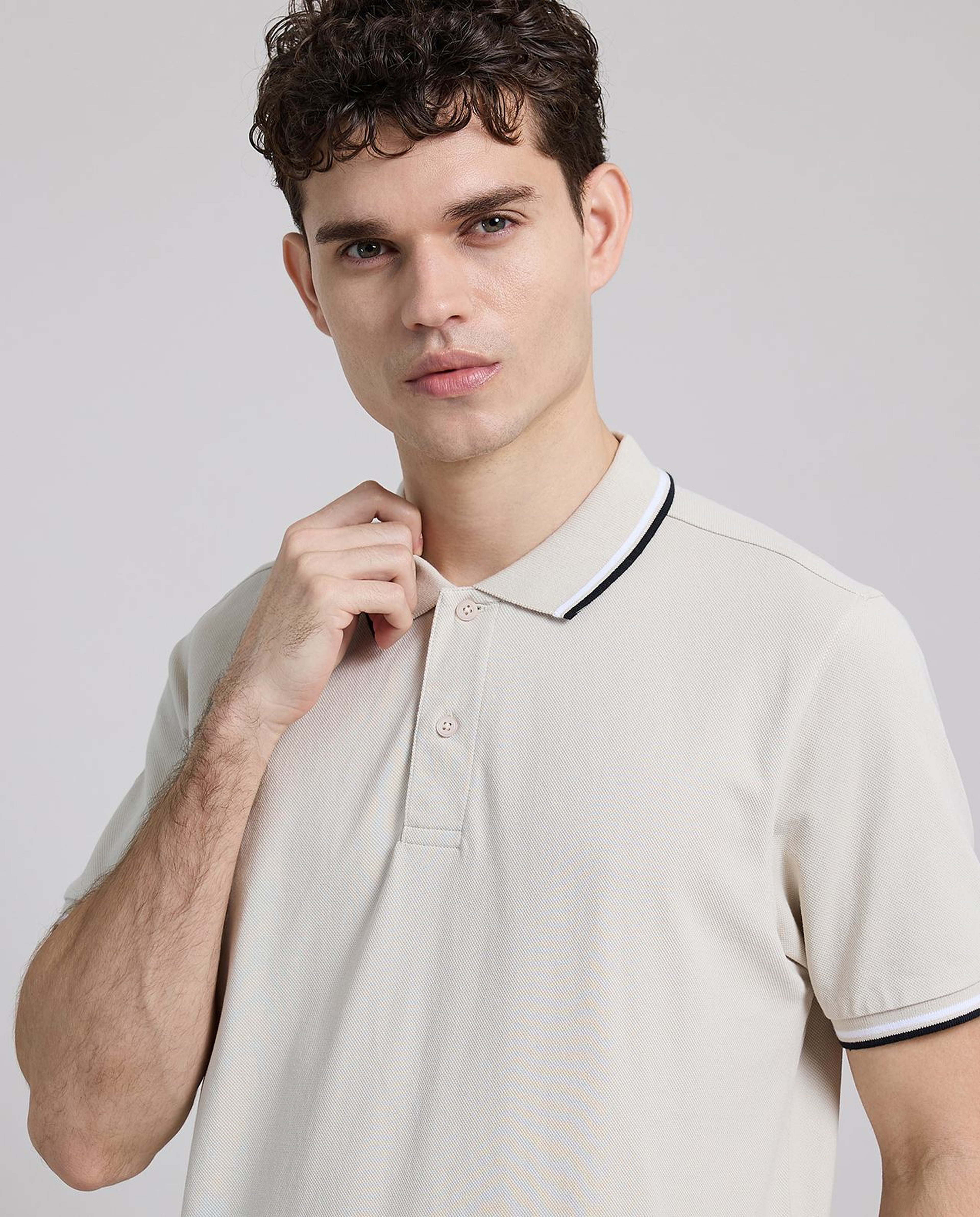 Contrast Tipping Polo T-Shirt with Short Sleeves