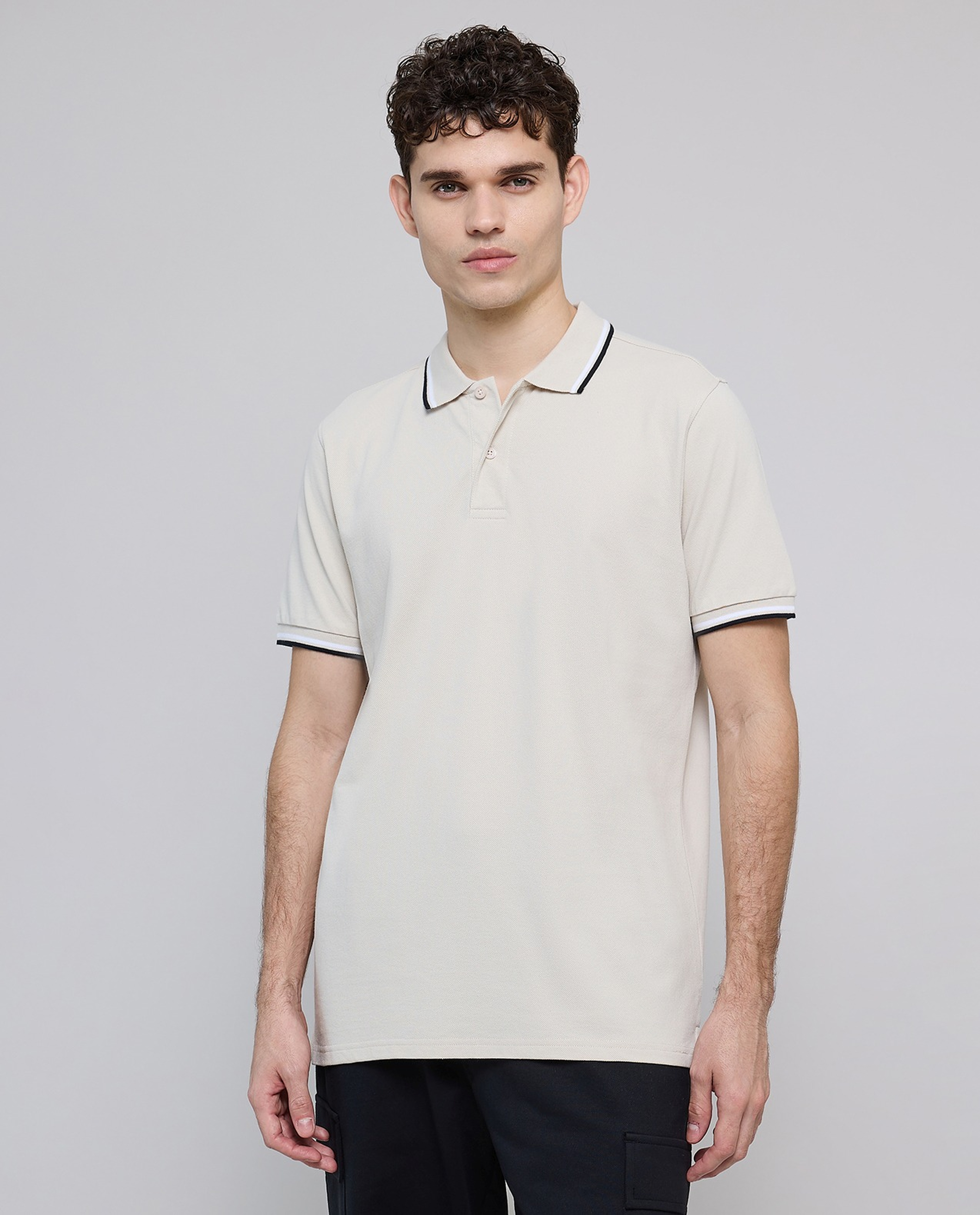 Contrast Tipping Polo T-Shirt with Short Sleeves