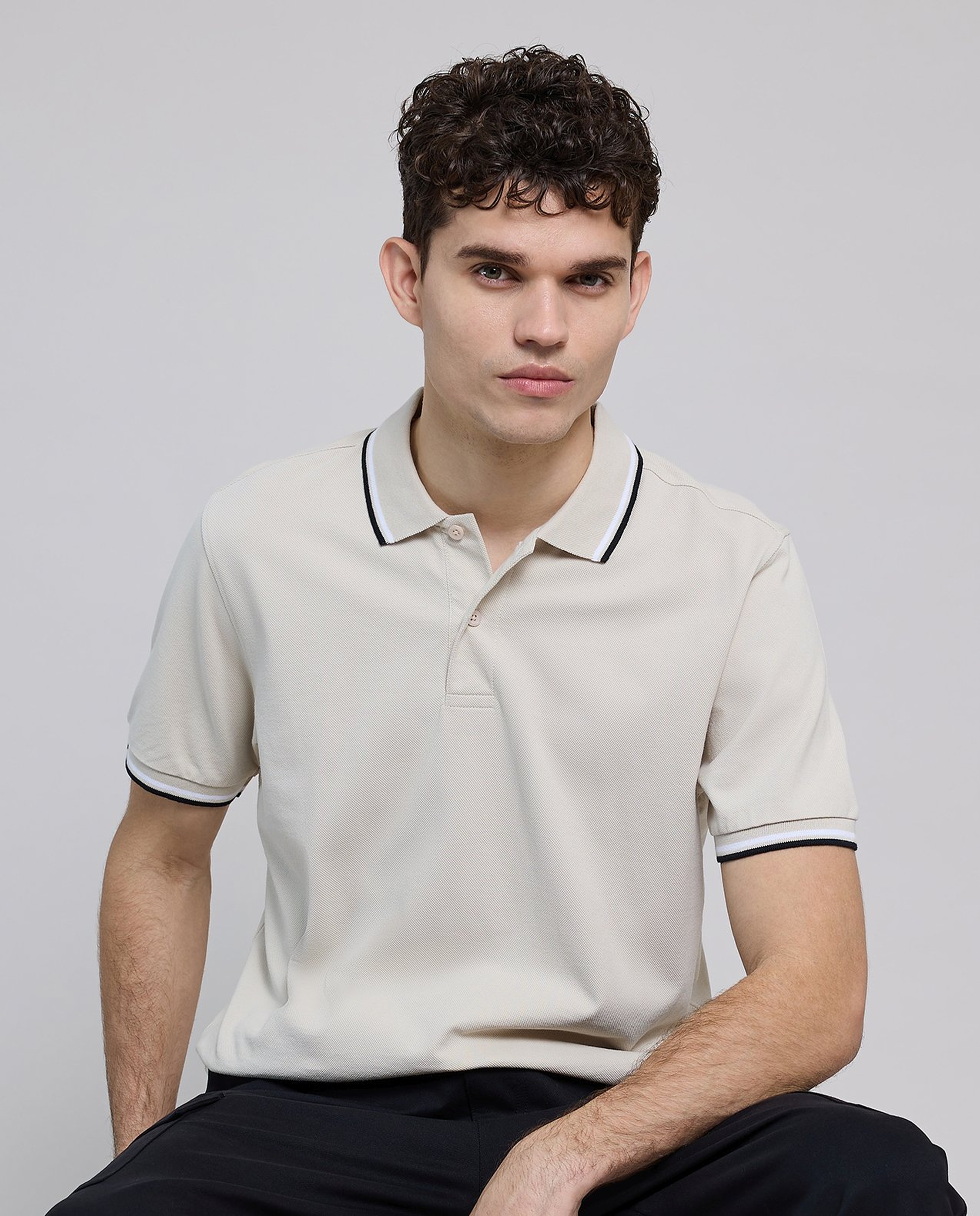 Contrast Tipping Polo T-Shirt with Short Sleeves