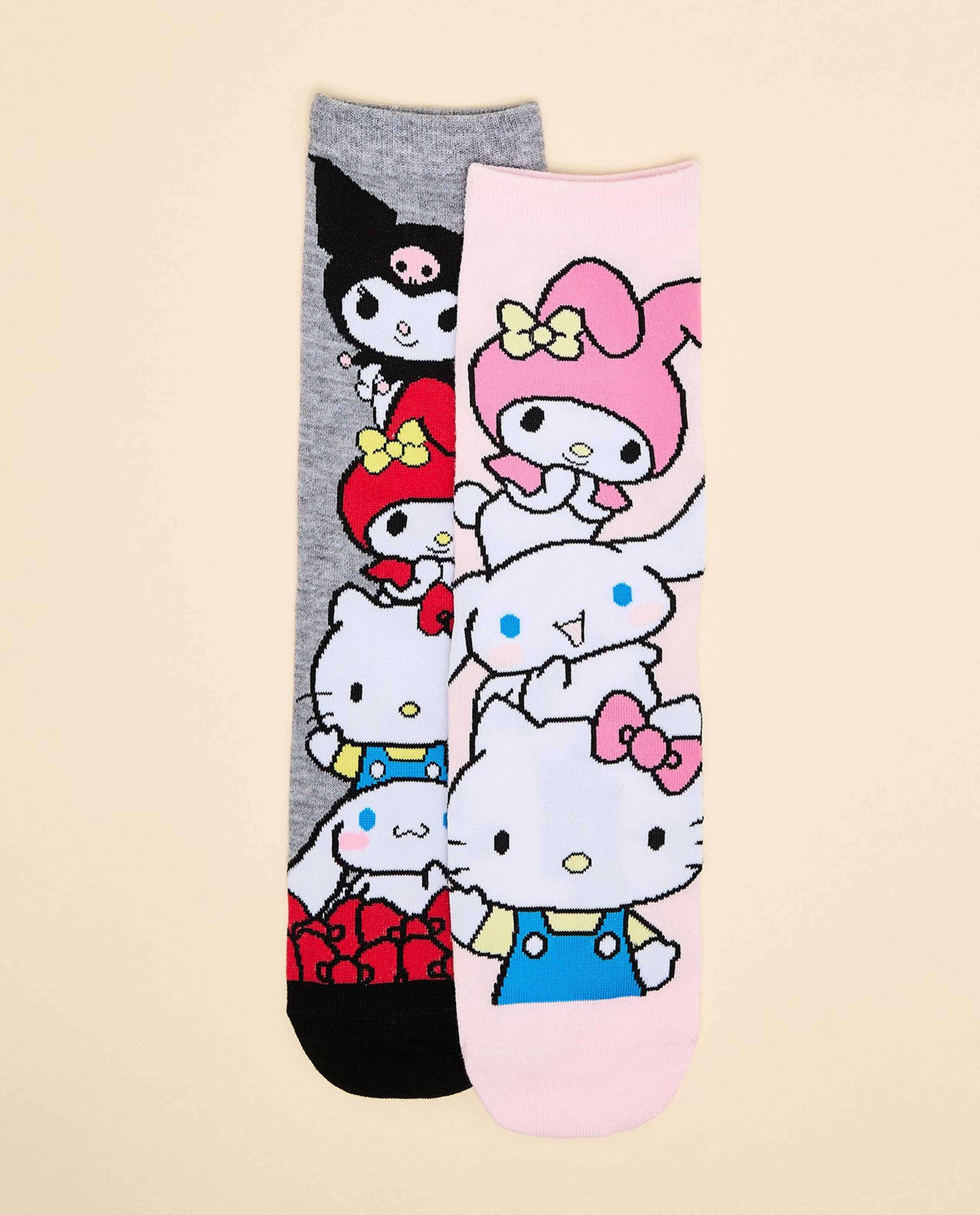 2 Pack Hello Kitty Print & Friends Ankle Socks