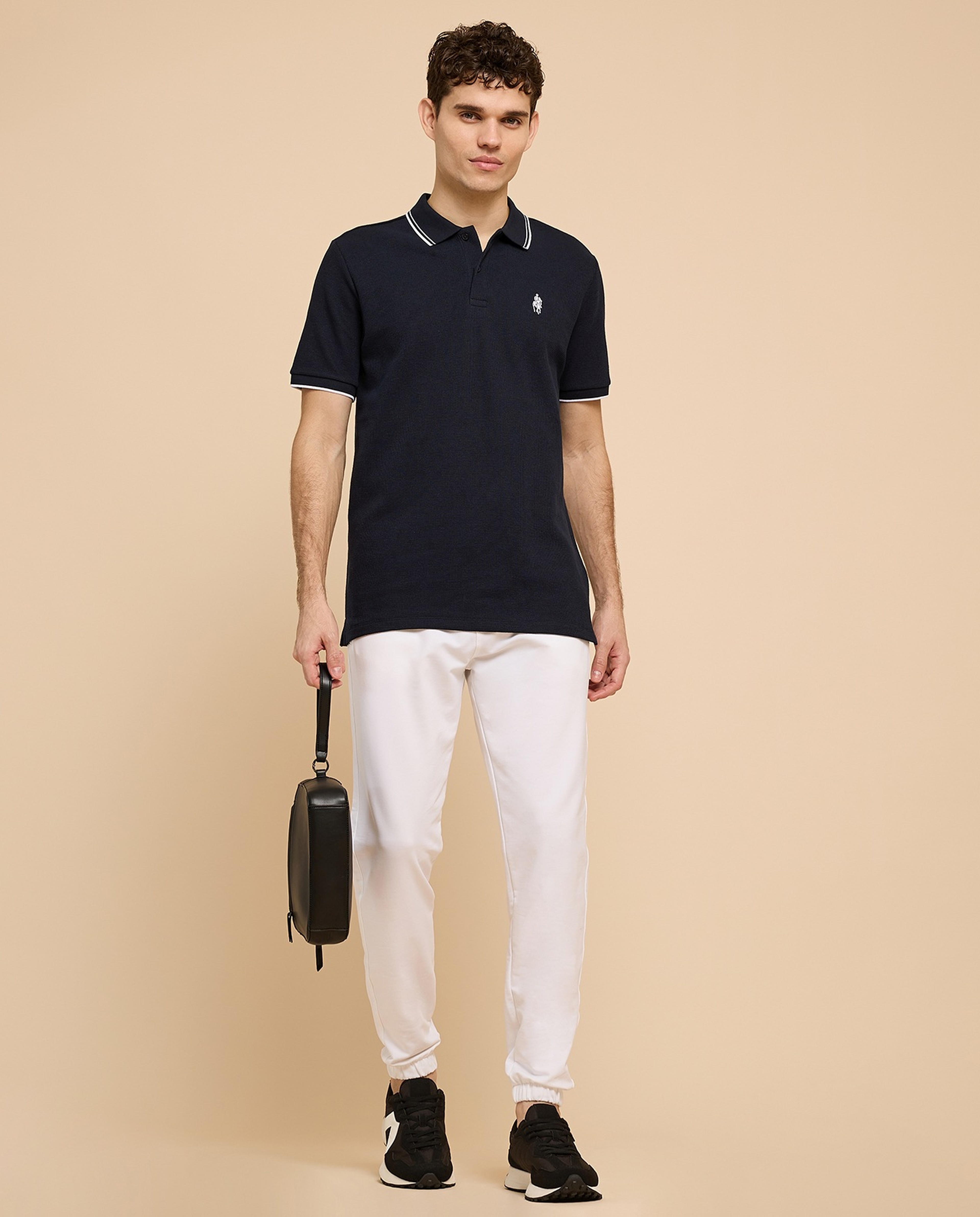 Logo Embroidered Polo T-Shirt with Short Sleeves