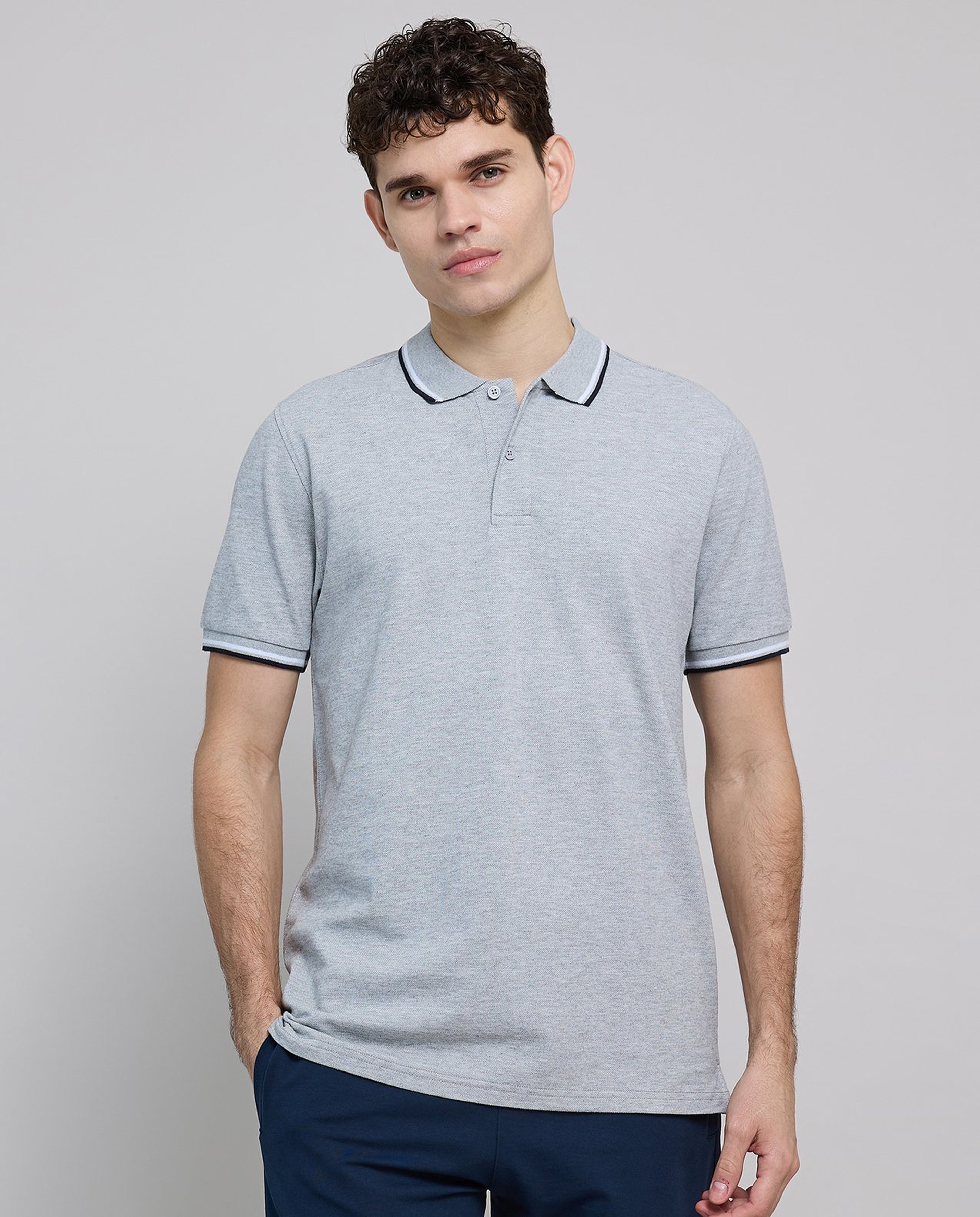 Contrast Tipping Polo T-Shirt with Short Sleeves