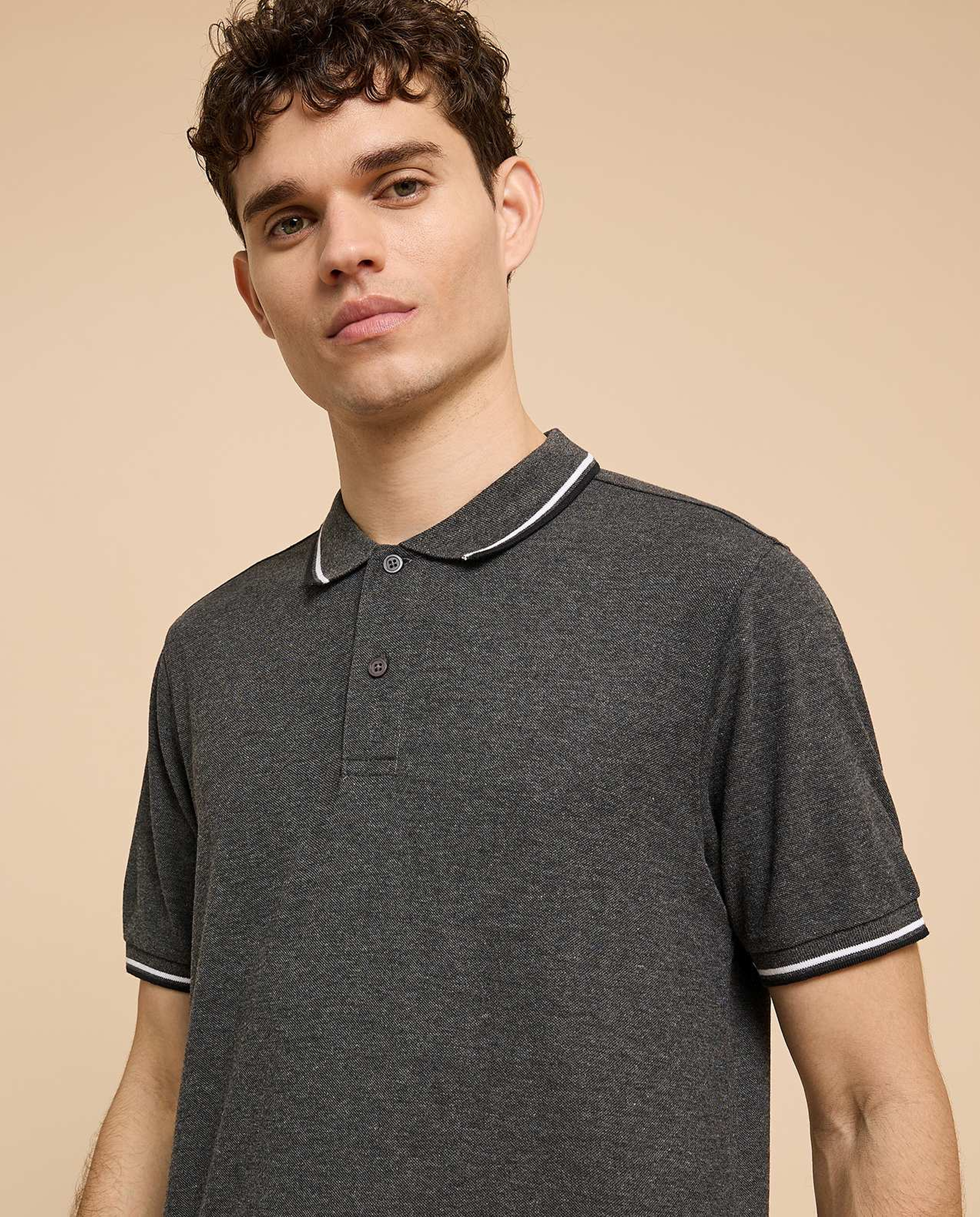 Contrast Tipping Polo T-Shirt with Short Sleeves