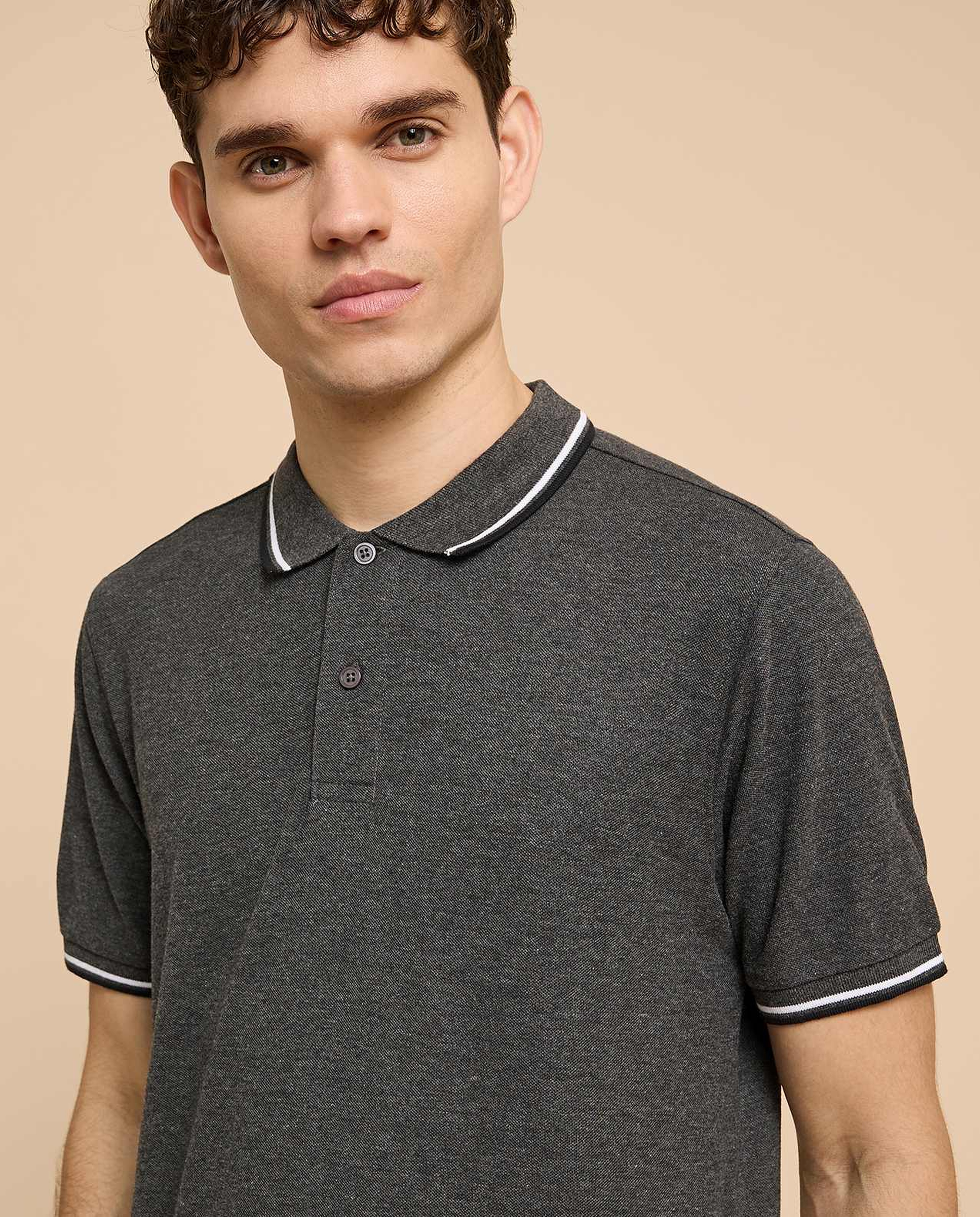 Contrast Tipping Polo T-Shirt with Short Sleeves