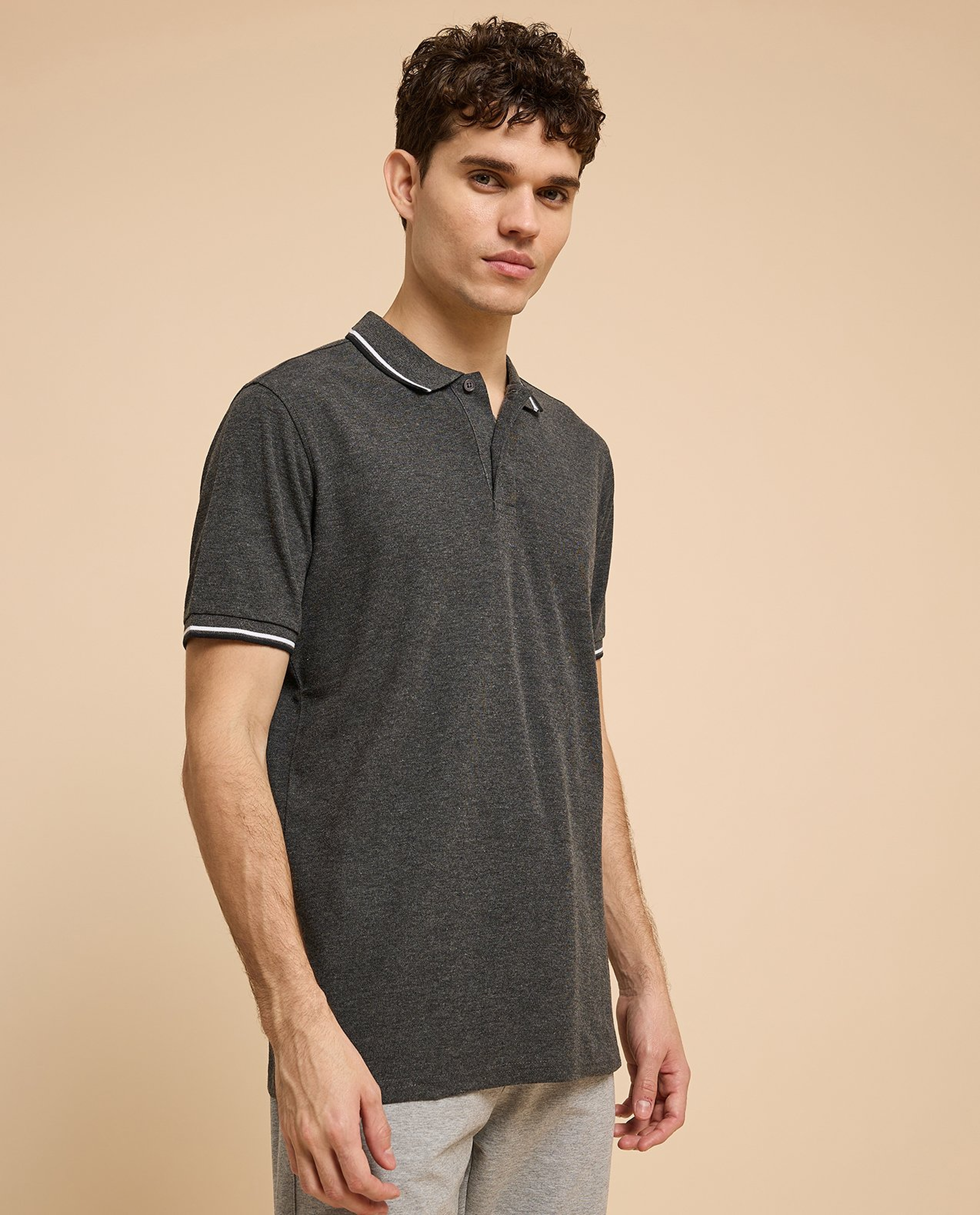 Contrast Tipping Polo T-Shirt with Short Sleeves