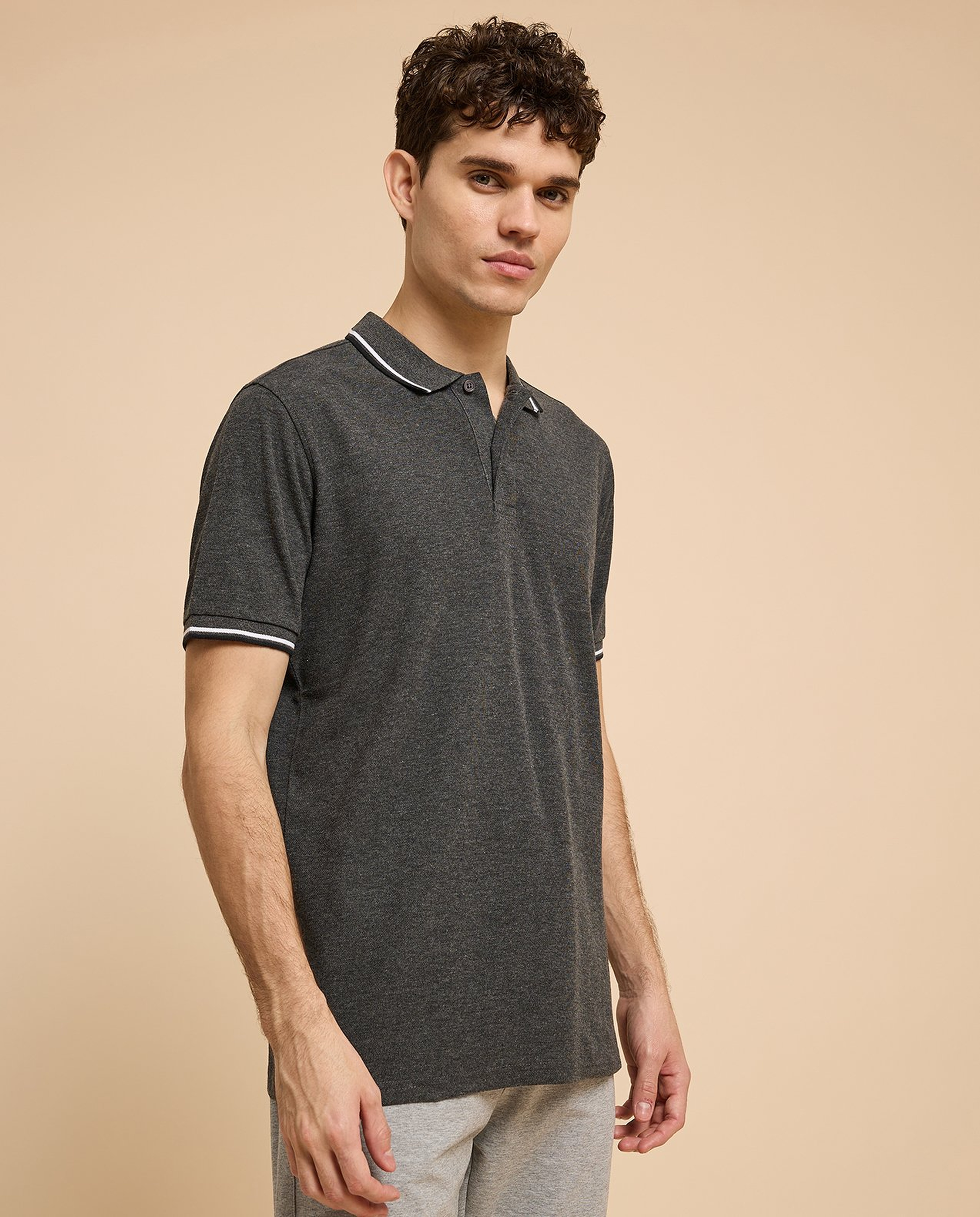 Contrast Tipping Polo T-Shirt with Short Sleeves