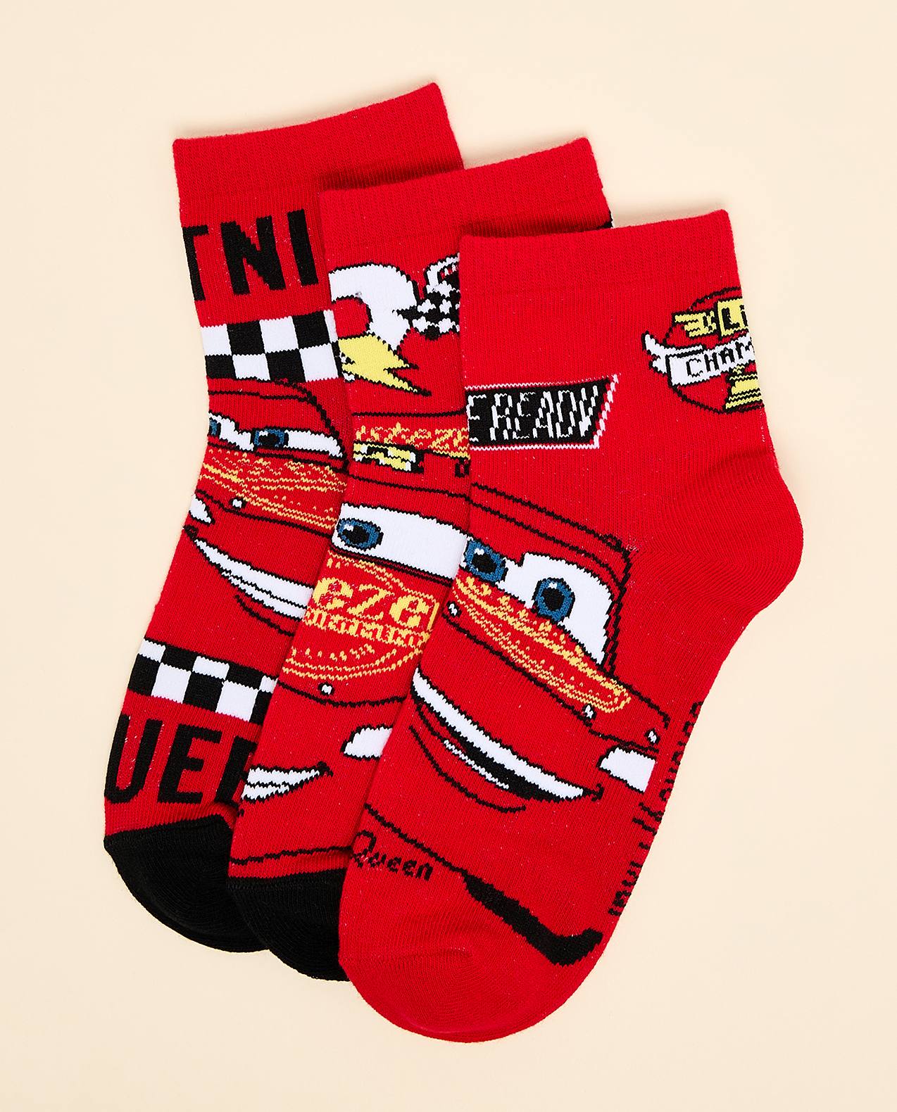 3 Pack Cars Print Ankle Socks