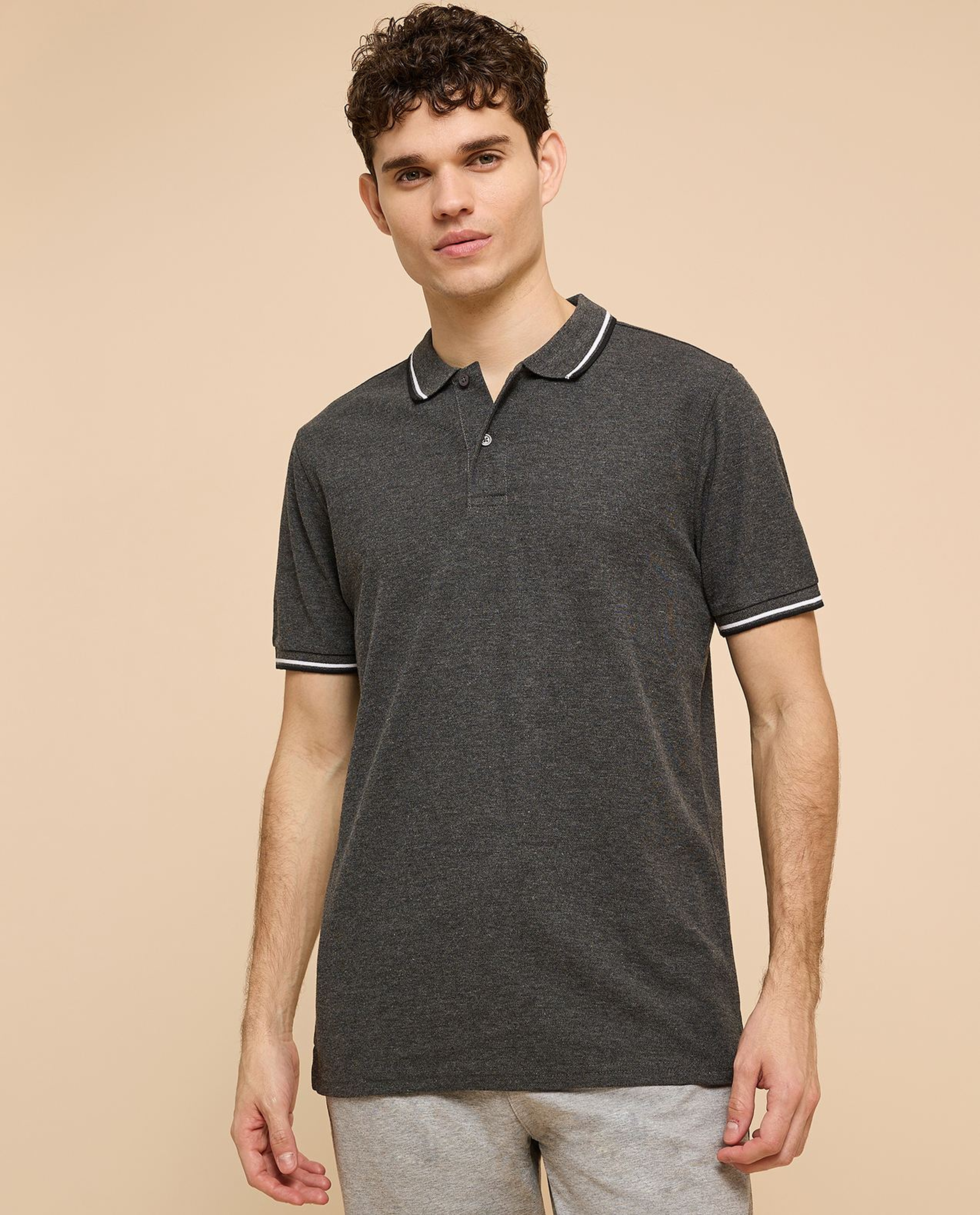 Contrast Tipping Polo T-Shirt with Short Sleeves