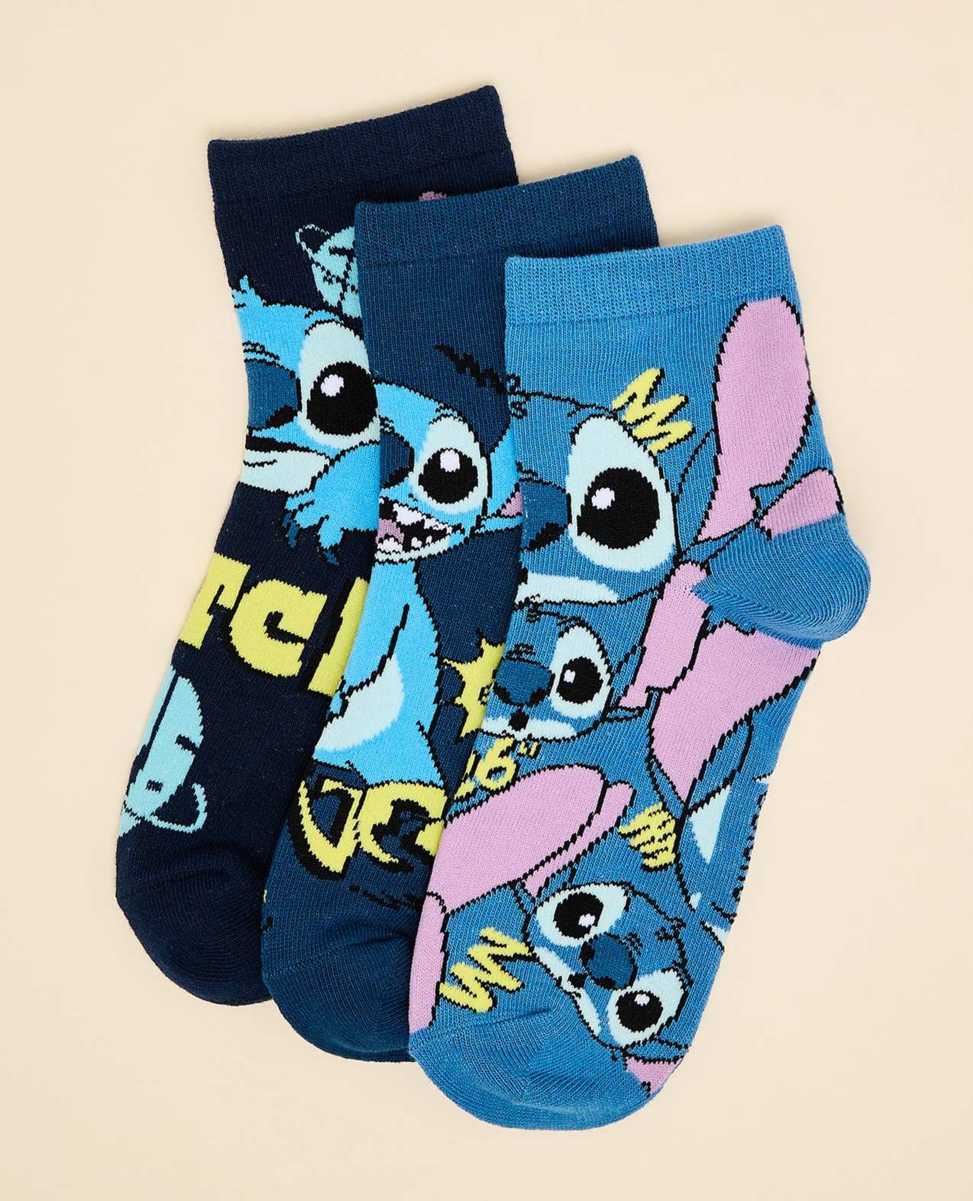 3 Pack Stitch Print Ankle Socks