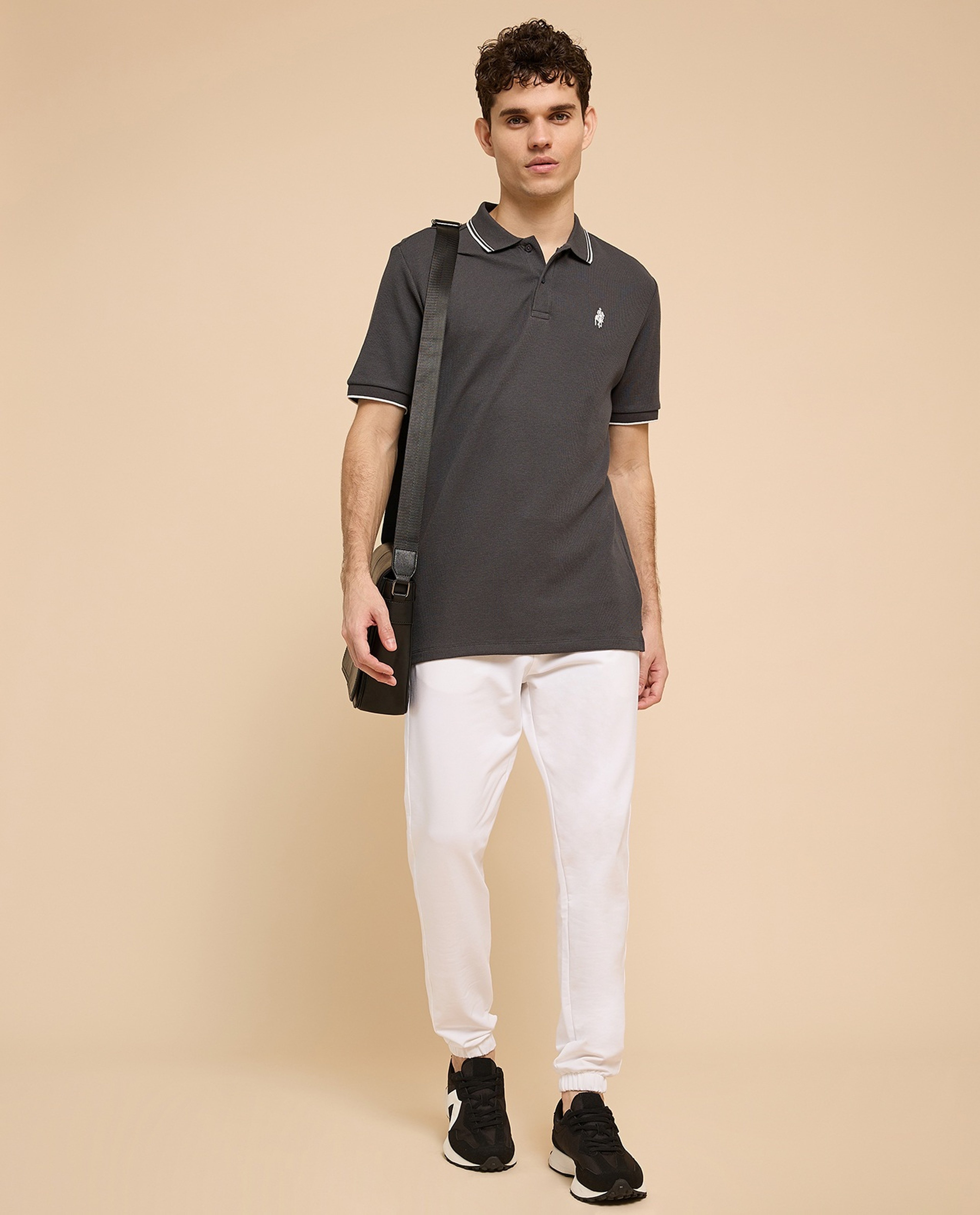 Logo Embroidered Polo T-Shirt with Short Sleeves