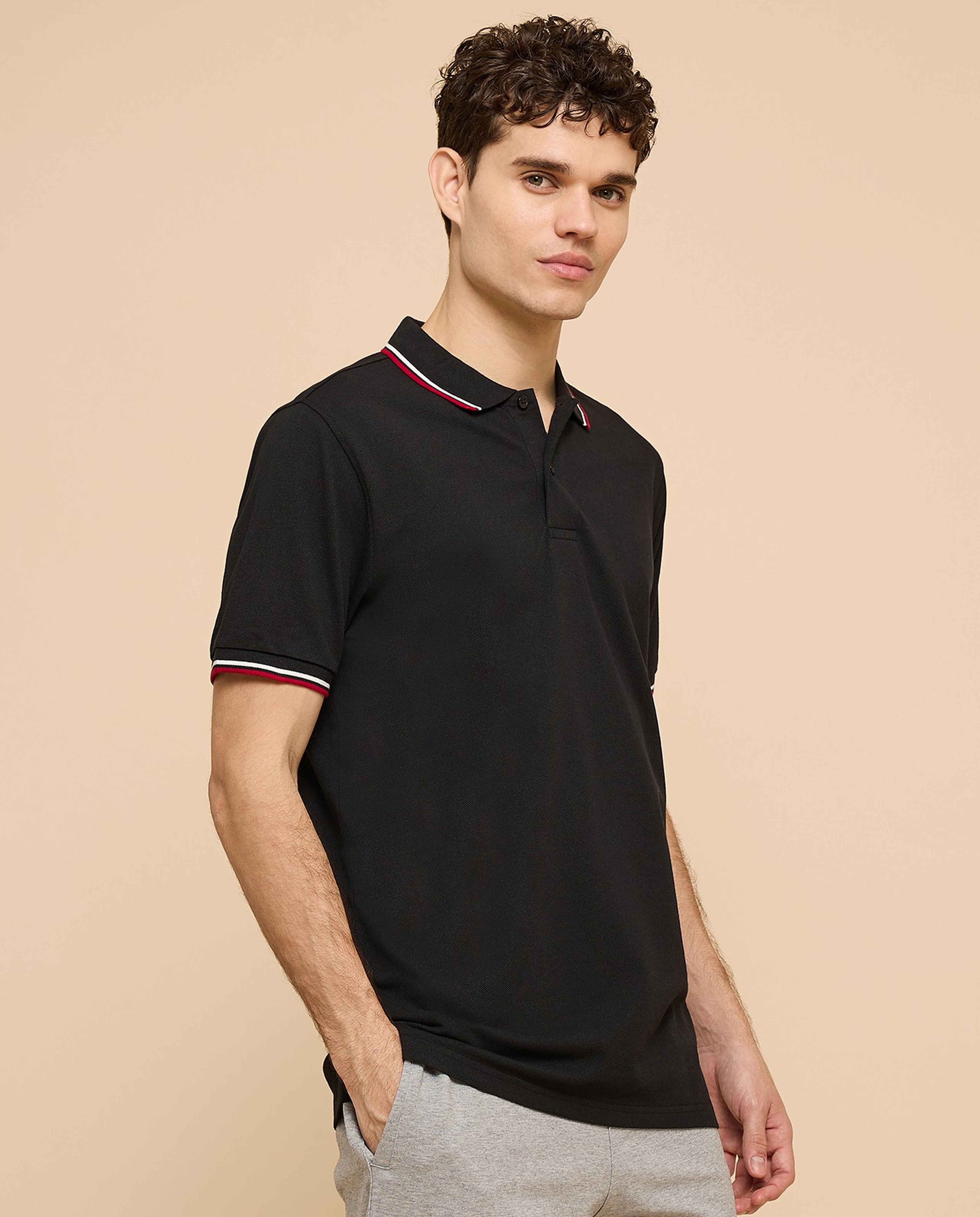 Contrast Tipping Polo T-Shirt with Short Sleeves