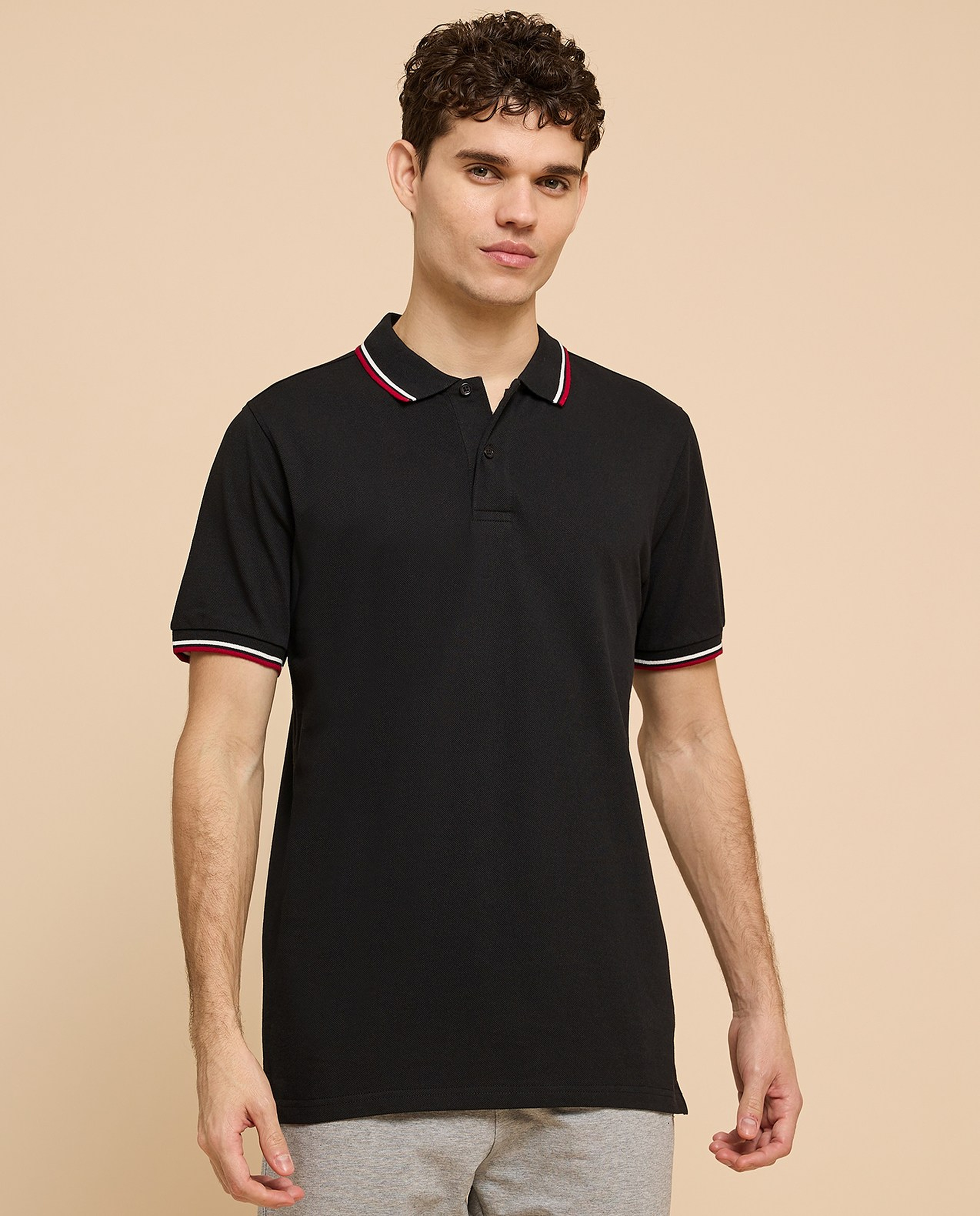 Contrast Tipping Polo T-Shirt with Short Sleeves