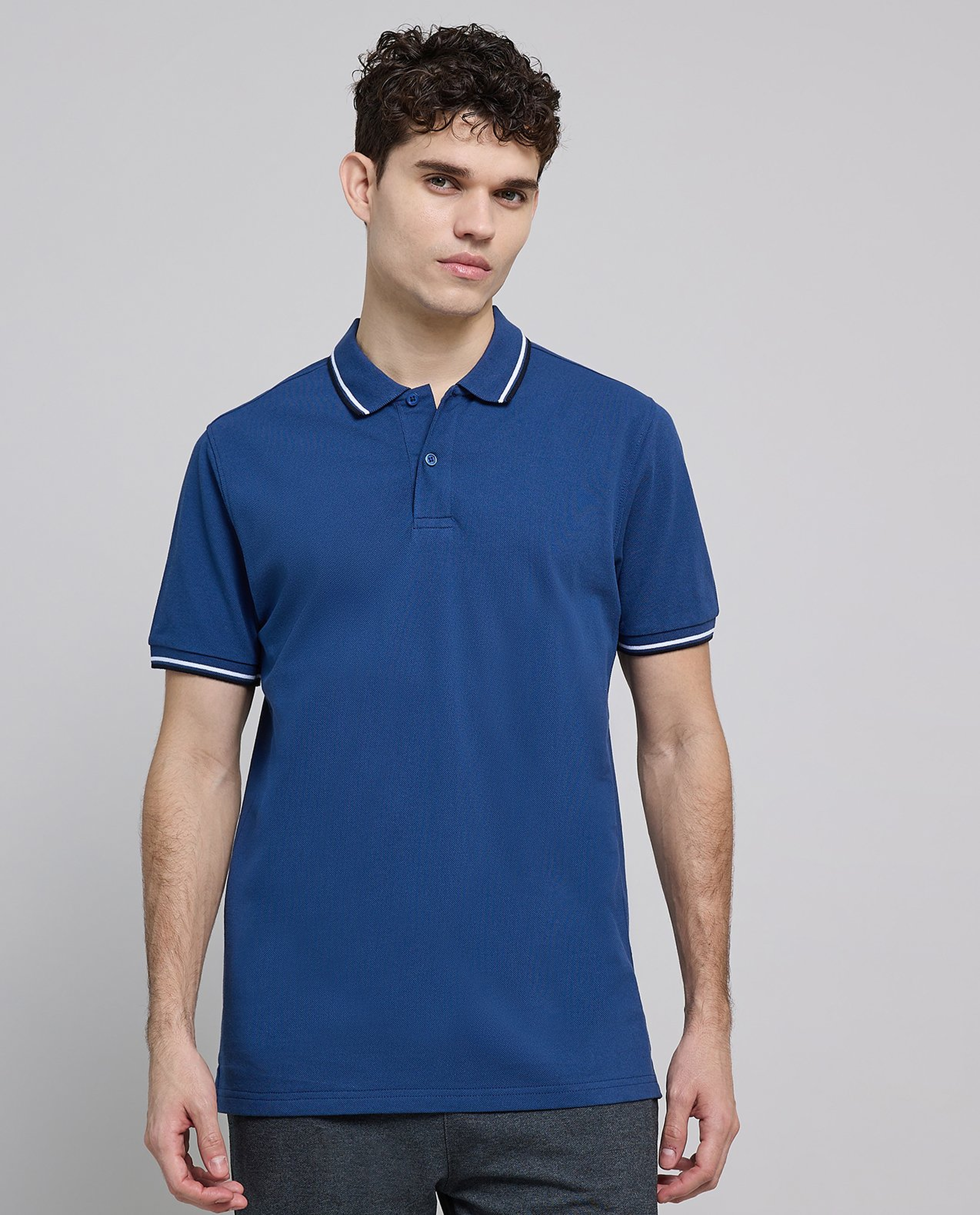 Contrast Tipping Polo T-Shirt with Short Sleeves