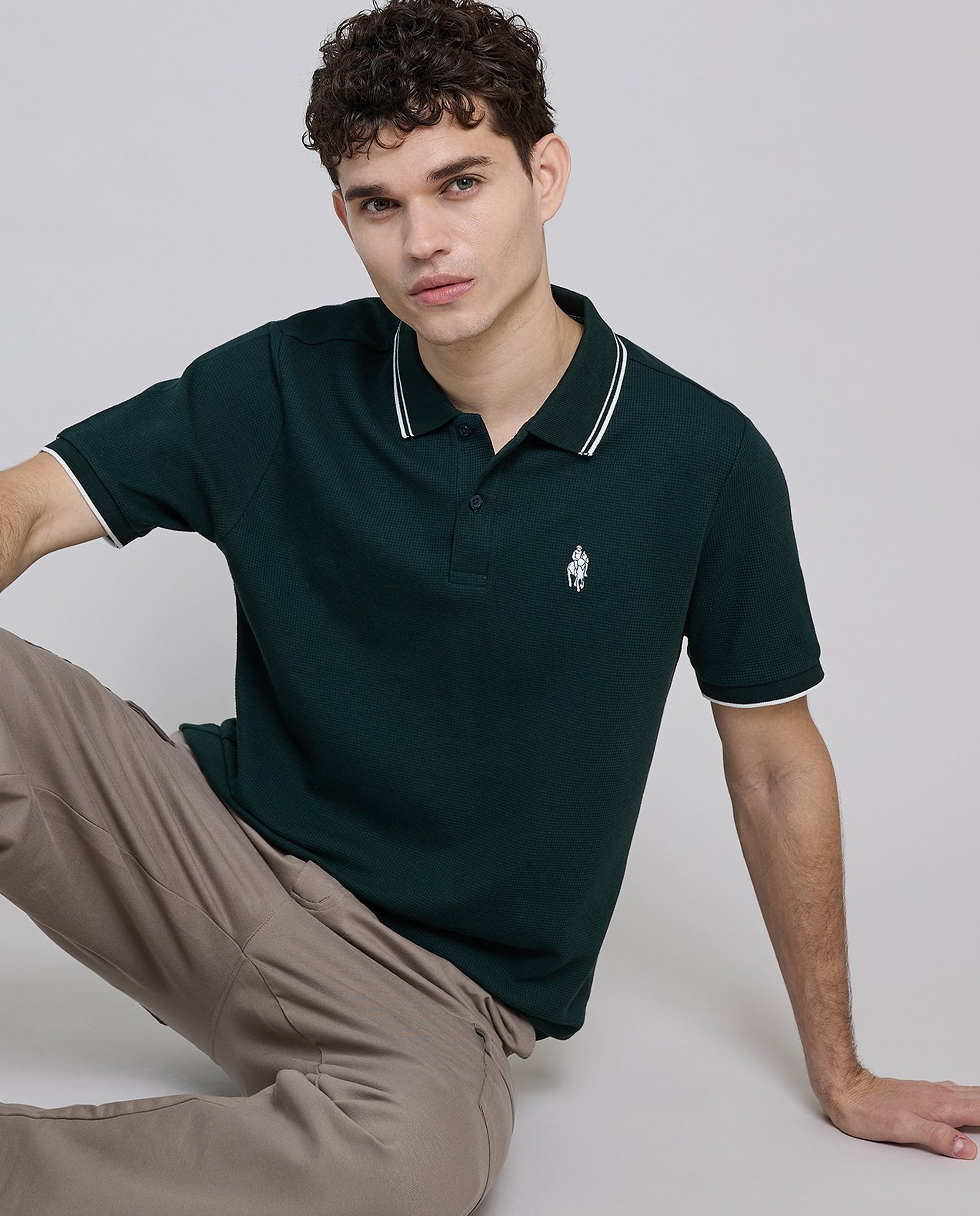 Logo Embroidered Polo T-Shirt with Short Sleeves