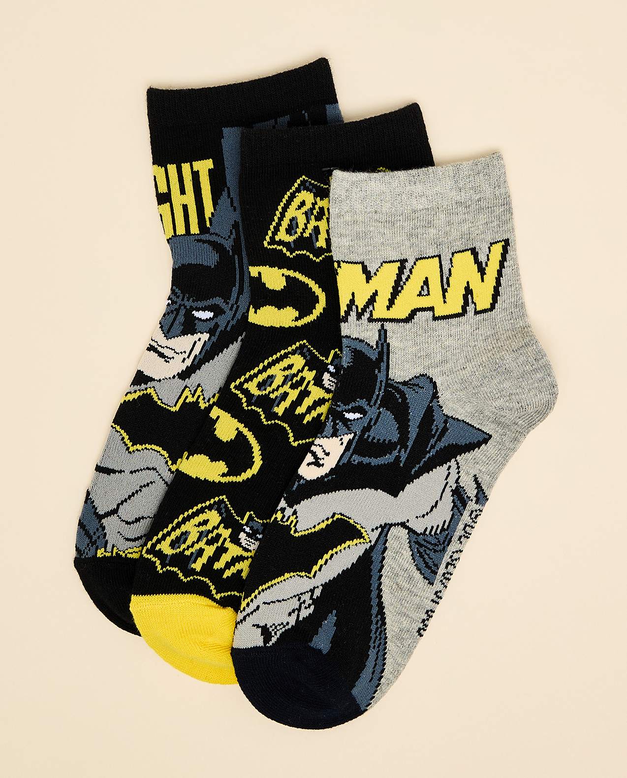 3 Pack Batman Print Ankle Socks