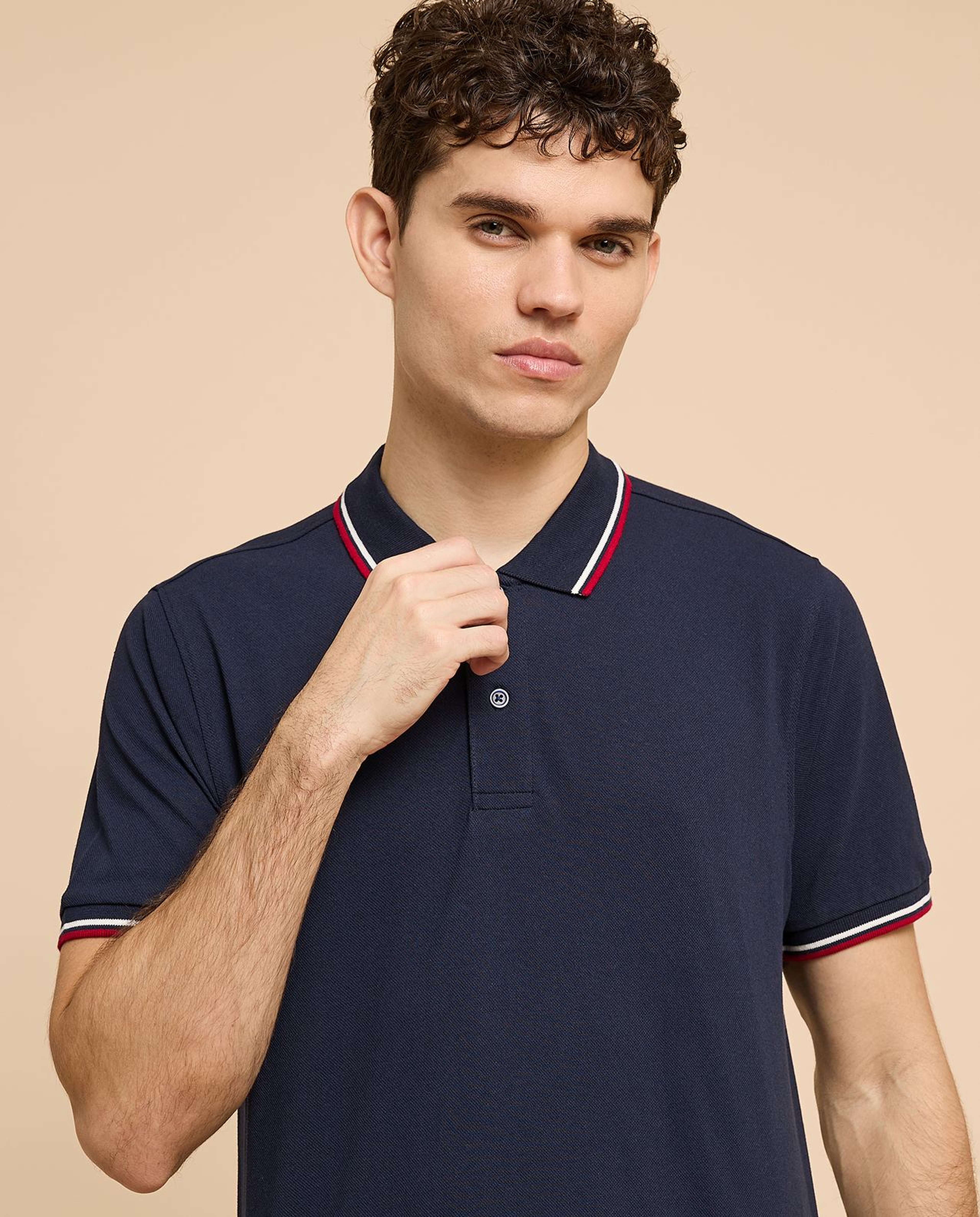 Contrast Tipping Polo T-Shirt with Short Sleeves
