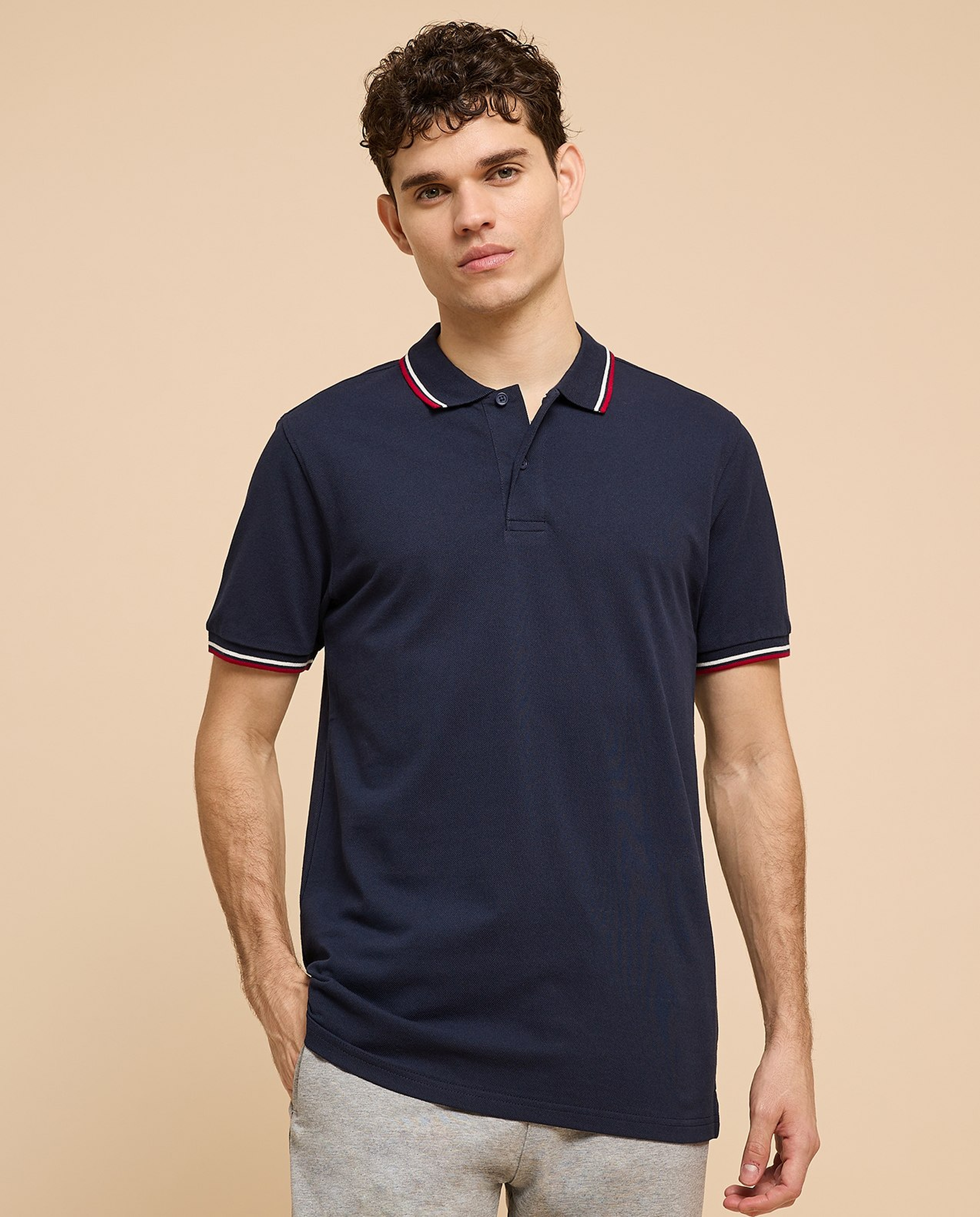 Contrast Tipping Polo T-Shirt with Short Sleeves