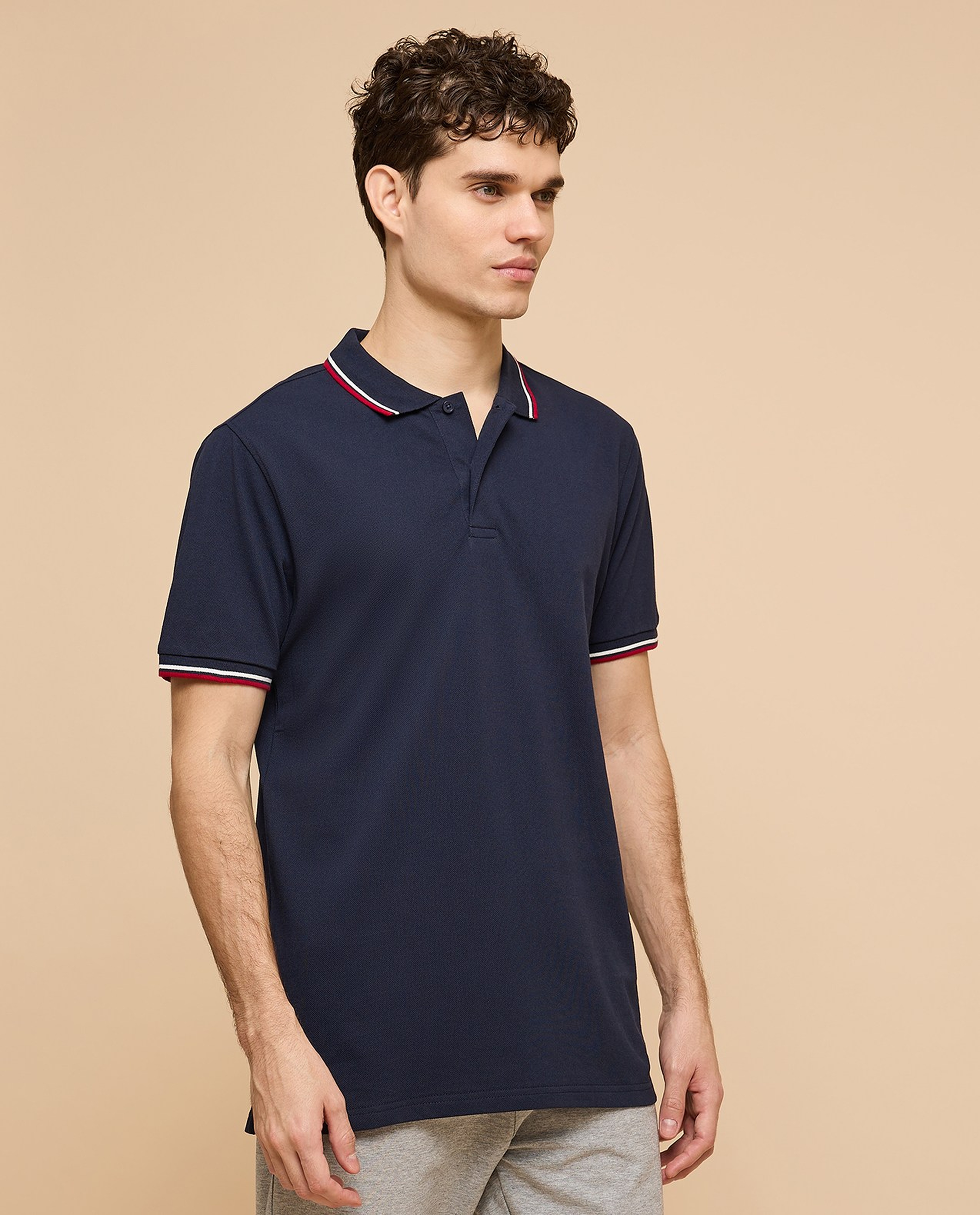 Contrast Tipping Polo T-Shirt with Short Sleeves