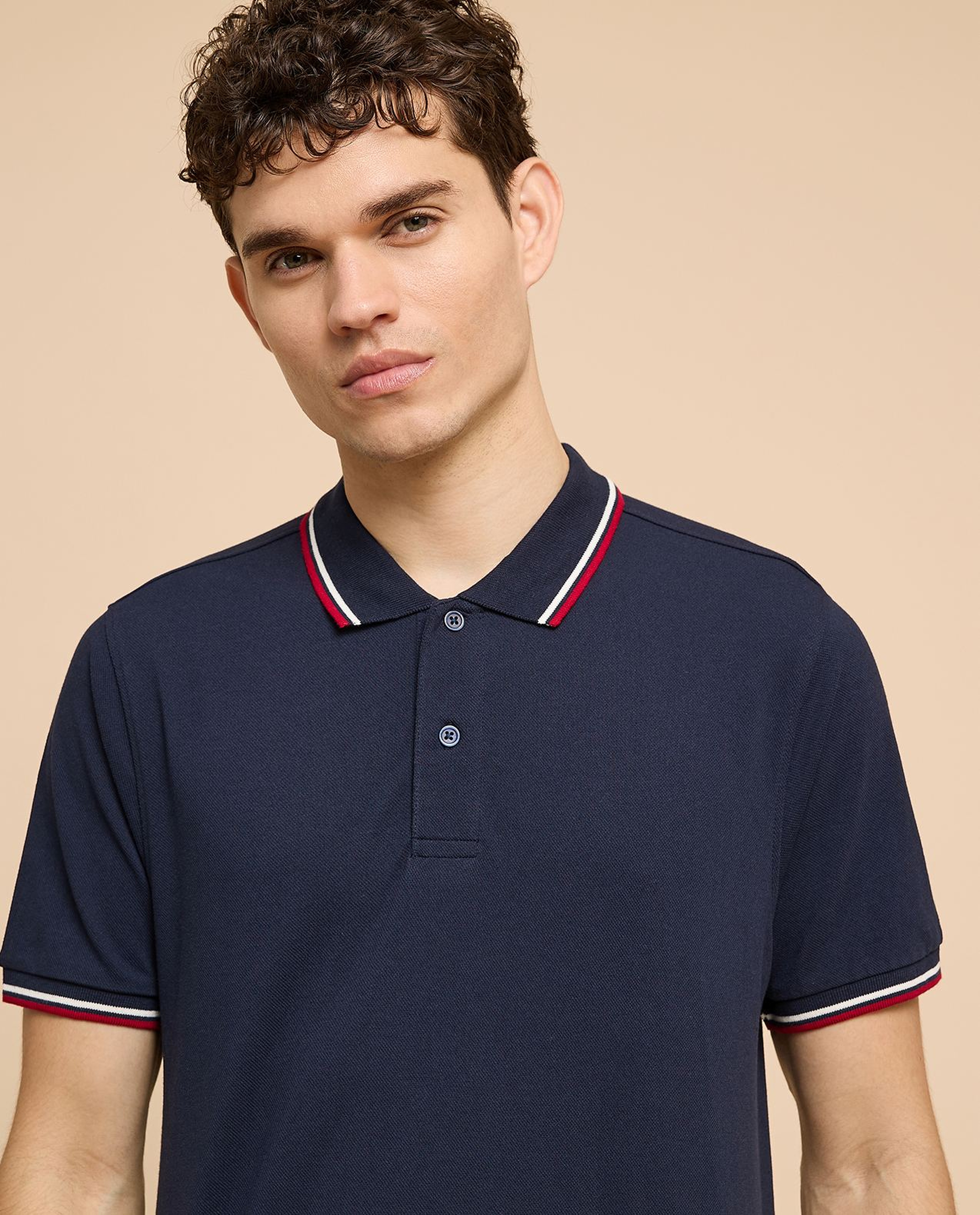 Contrast Tipping Polo T-Shirt with Short Sleeves