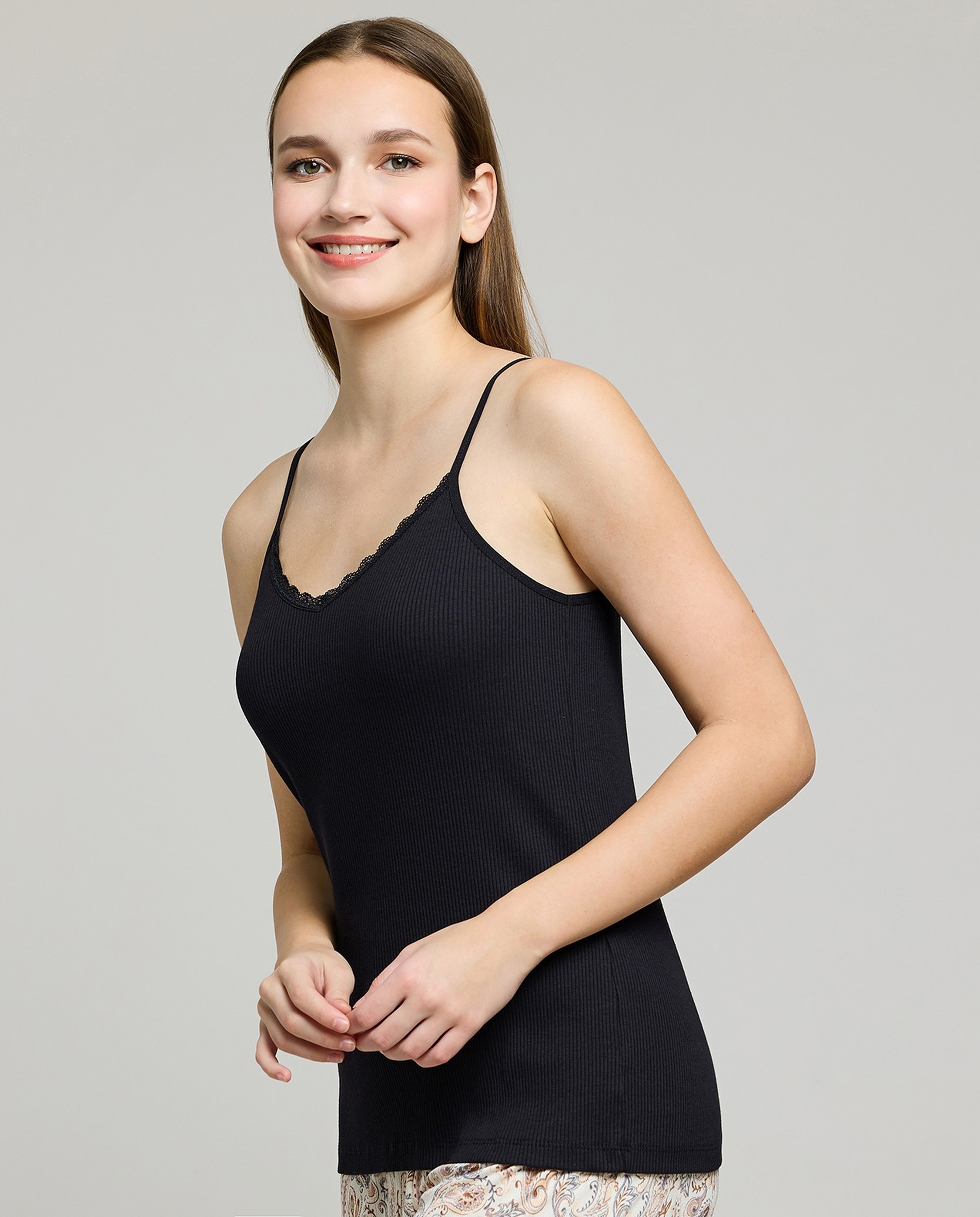 Ribbed Lace Trim Camisole