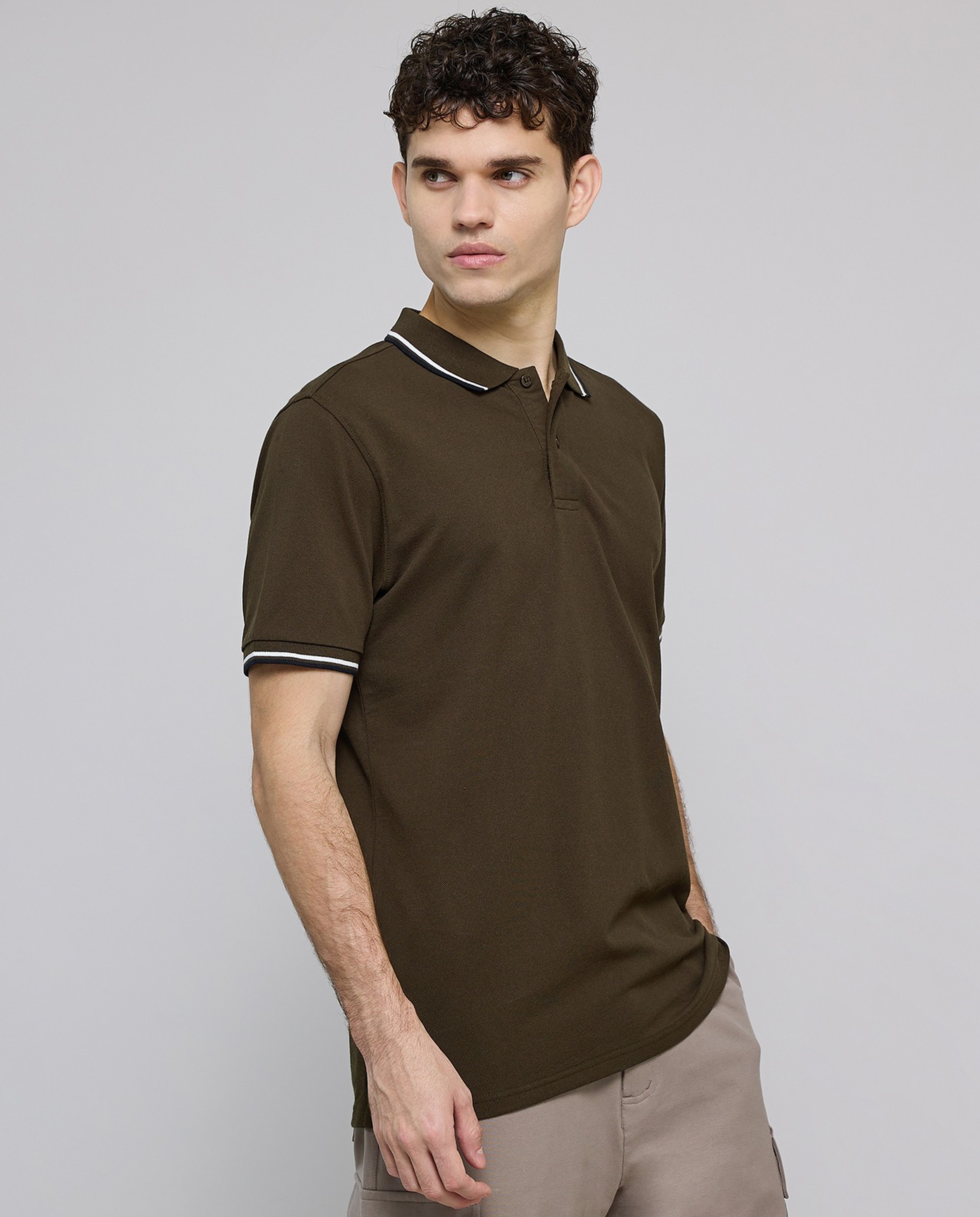 Contrast Tipping Polo T-Shirt with Short Sleeves