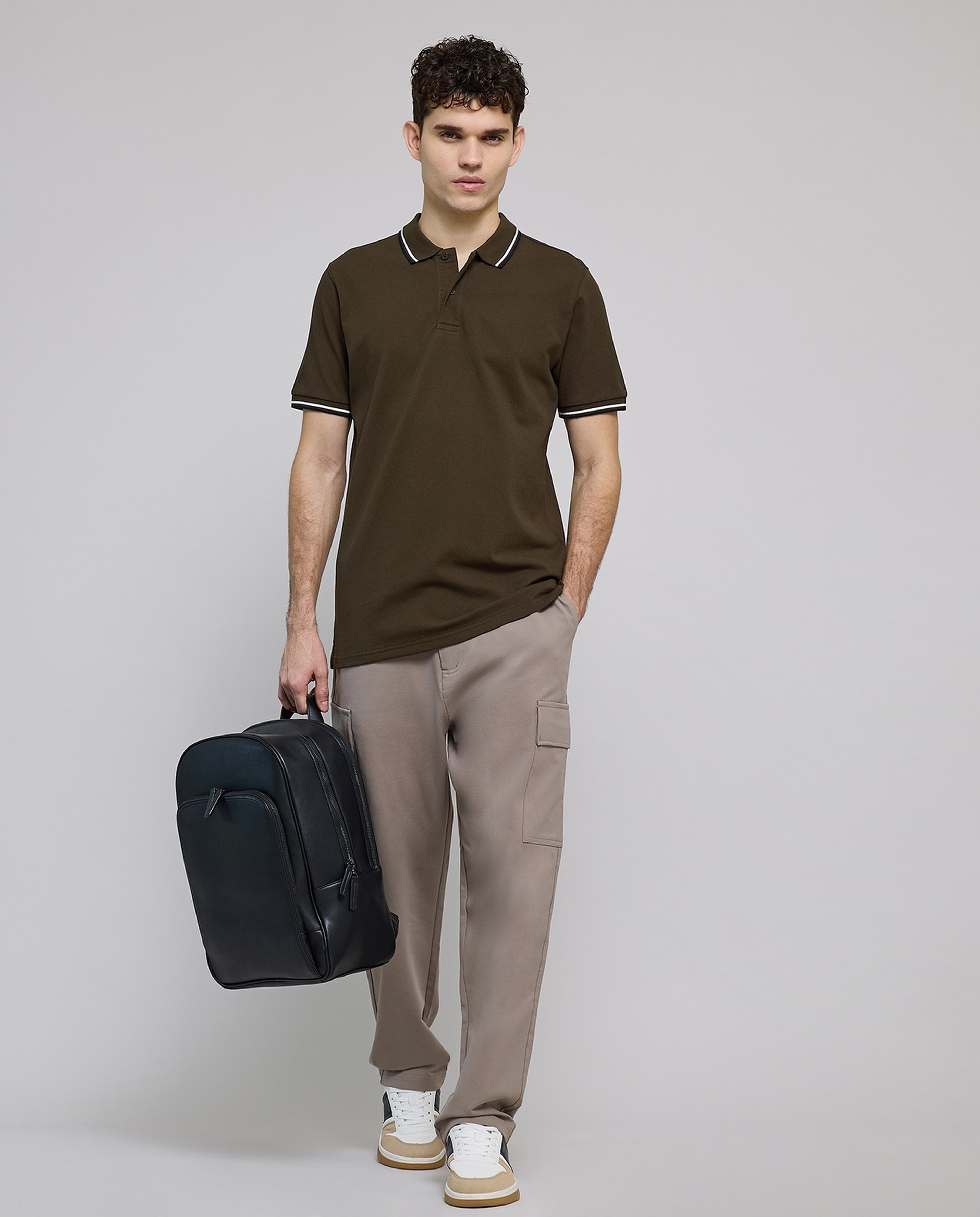 Contrast Tipping Polo T-Shirt with Short Sleeves