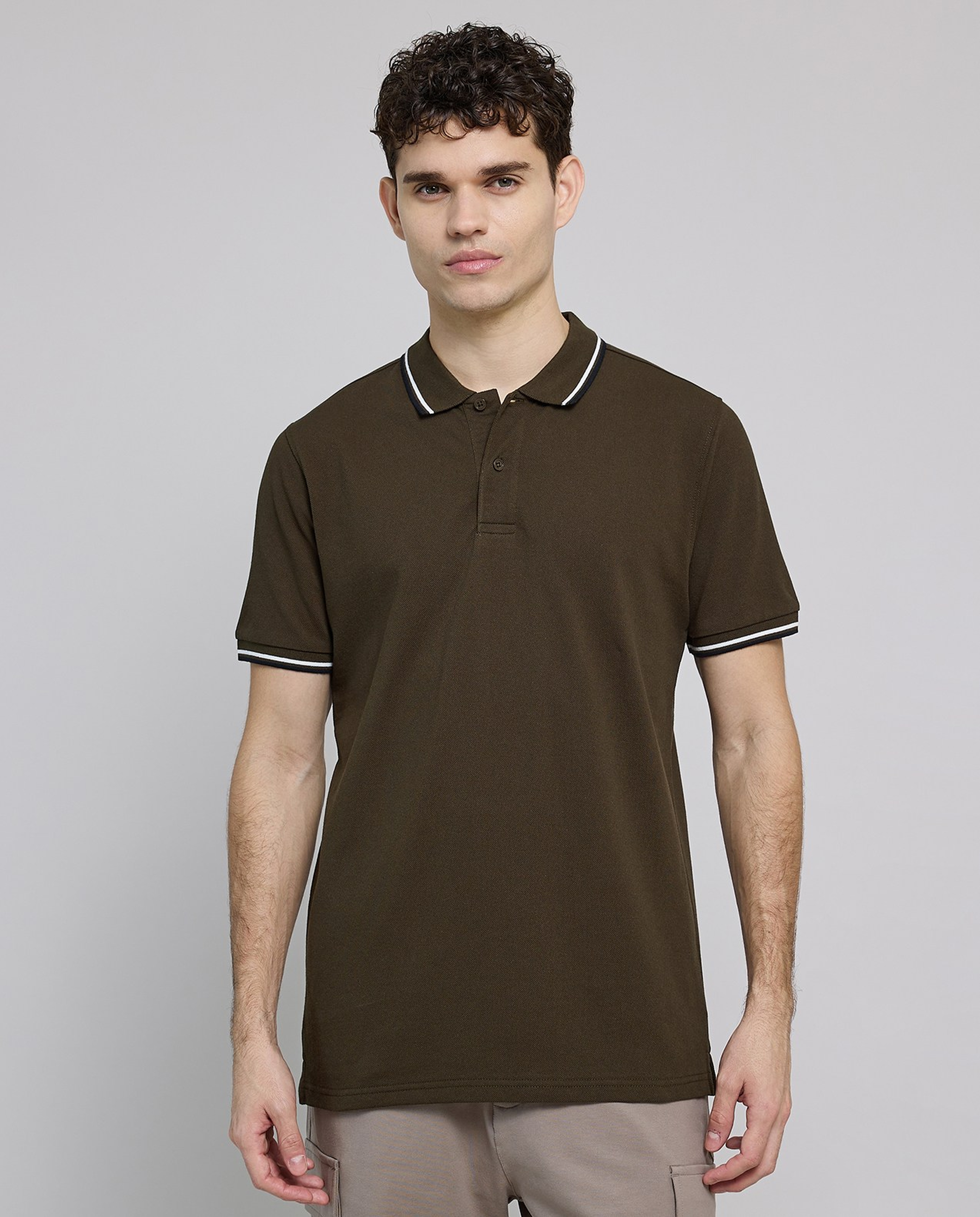Contrast Tipping Polo T-Shirt with Short Sleeves