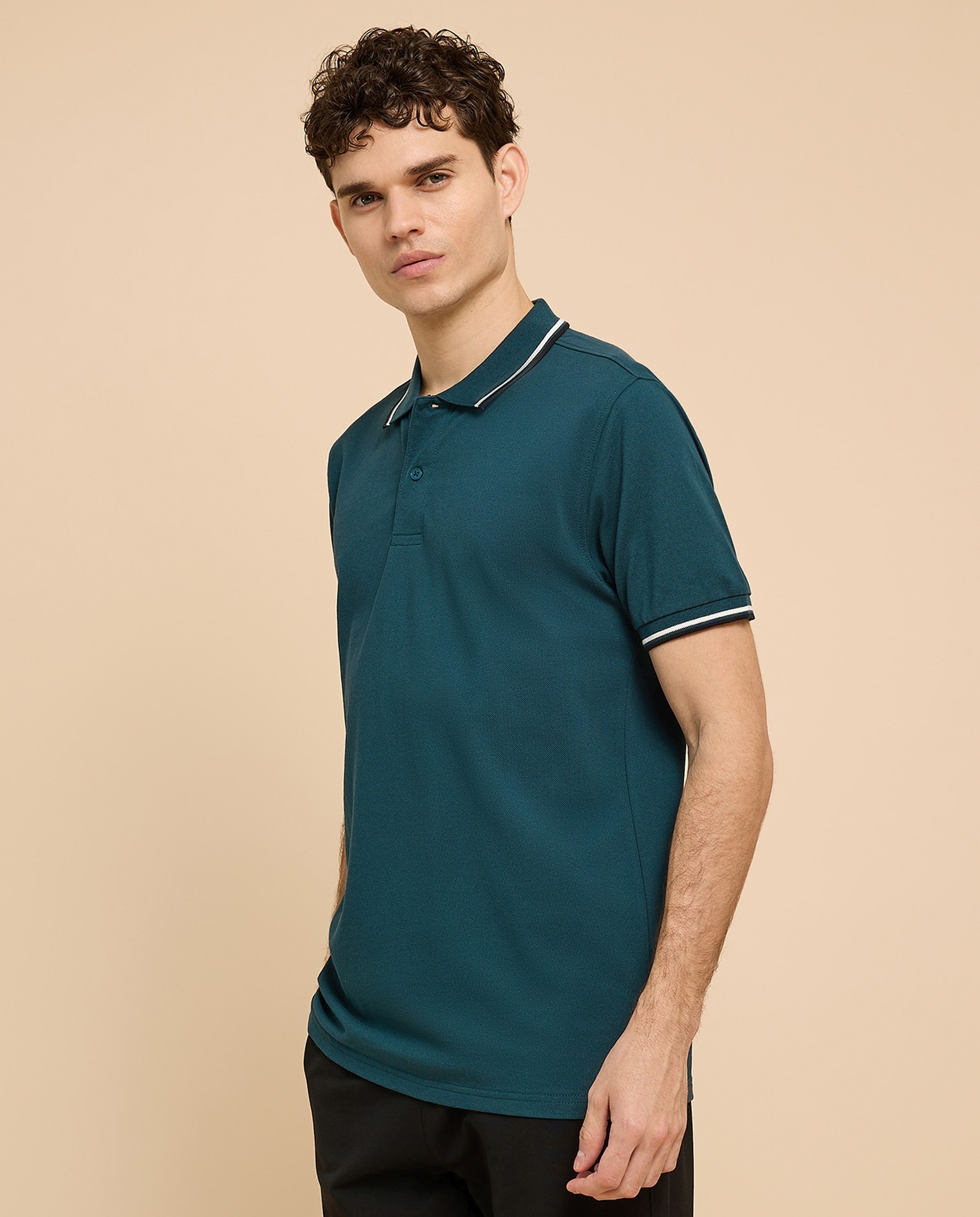 Contrast Tipping Polo T-Shirt with Short Sleeves