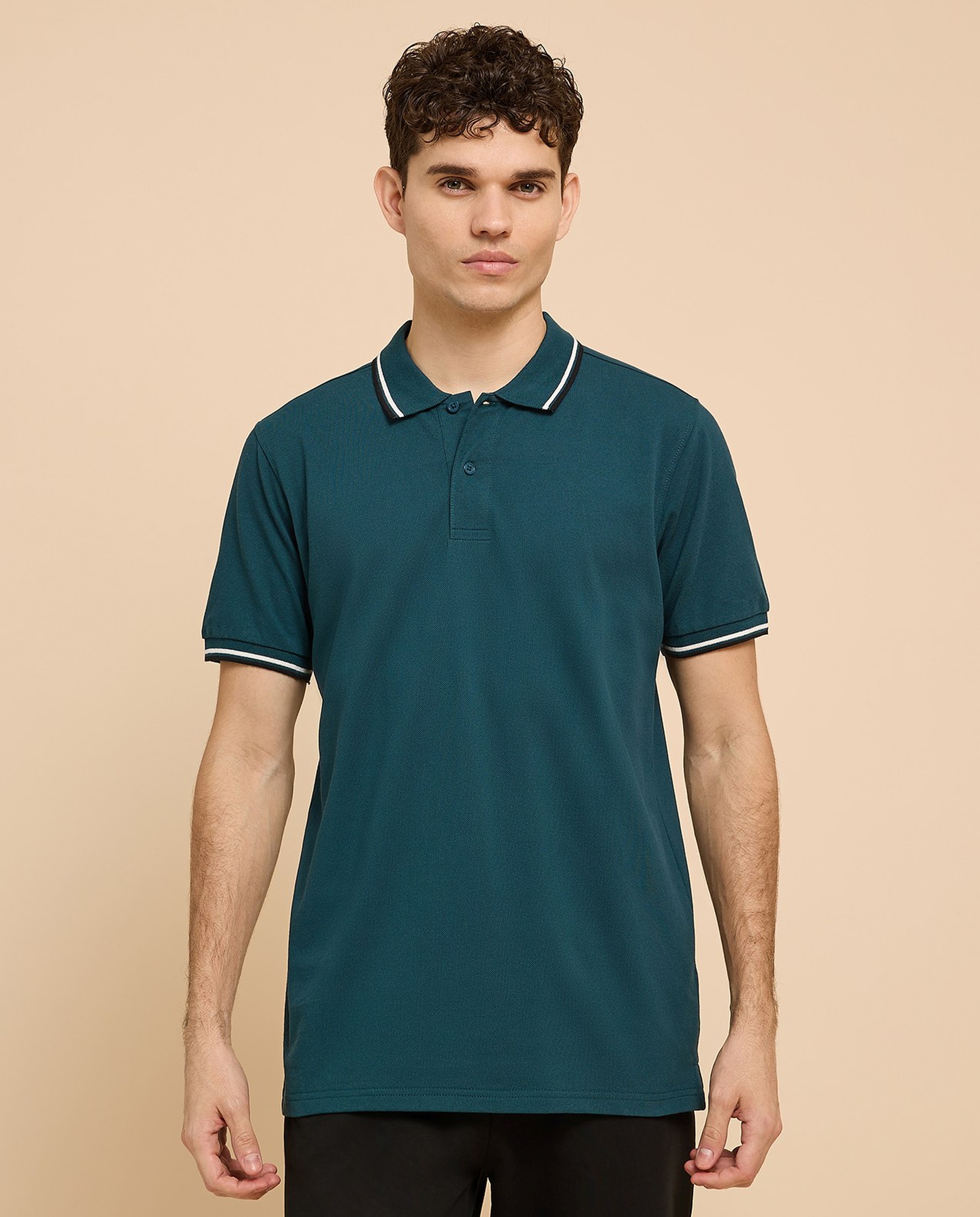 Contrast Tipping Polo T-Shirt with Short Sleeves
