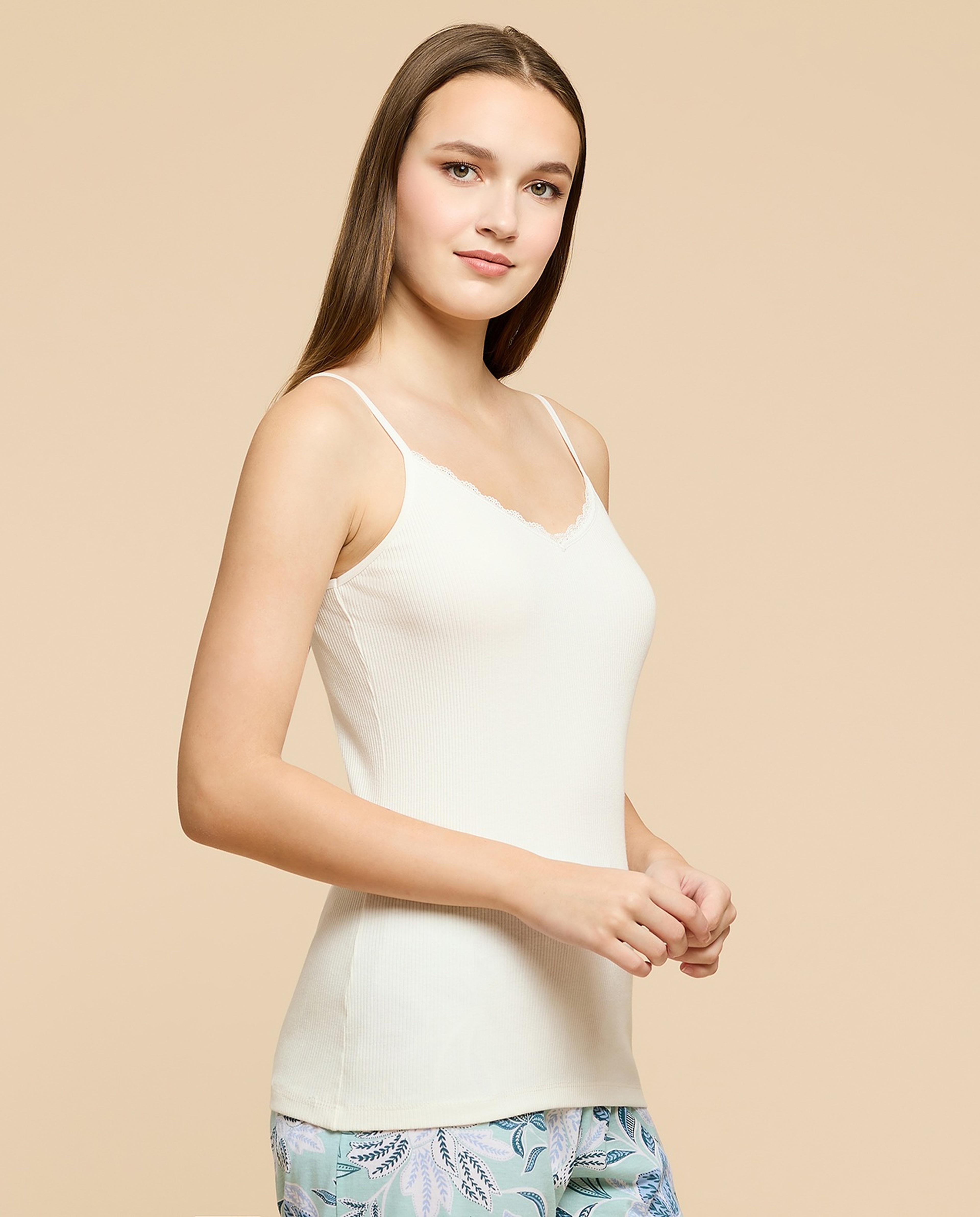 Ribbed Lace Trim Camisole